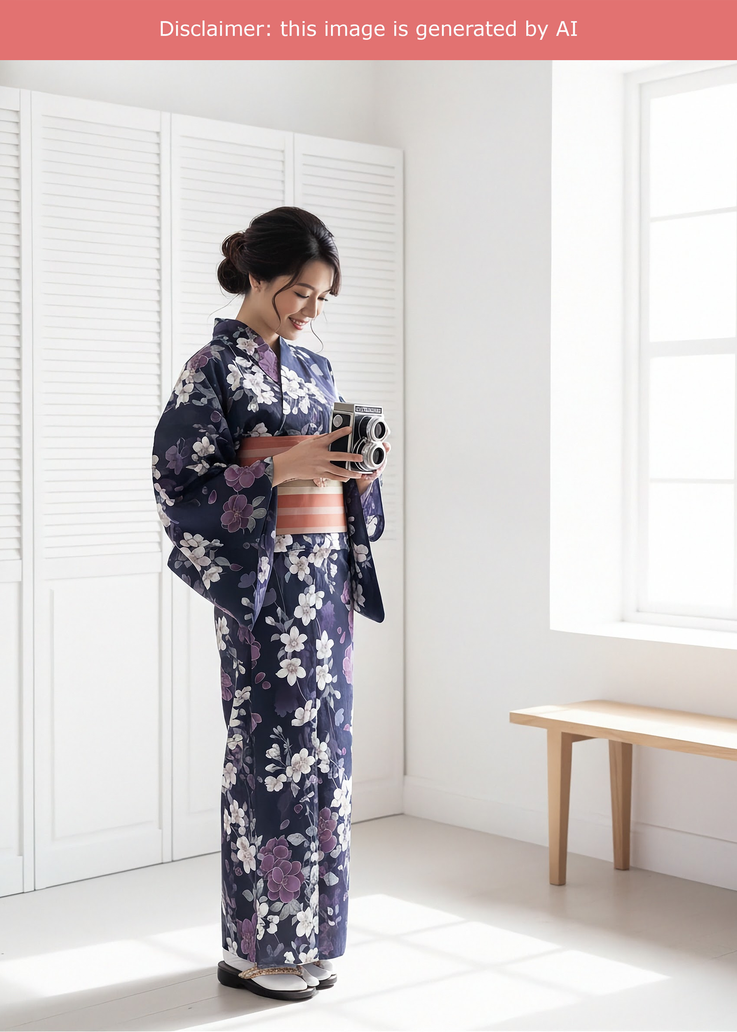 Yukata Kimono - Sakura Flowers in Dark Indigo (Style #2690)