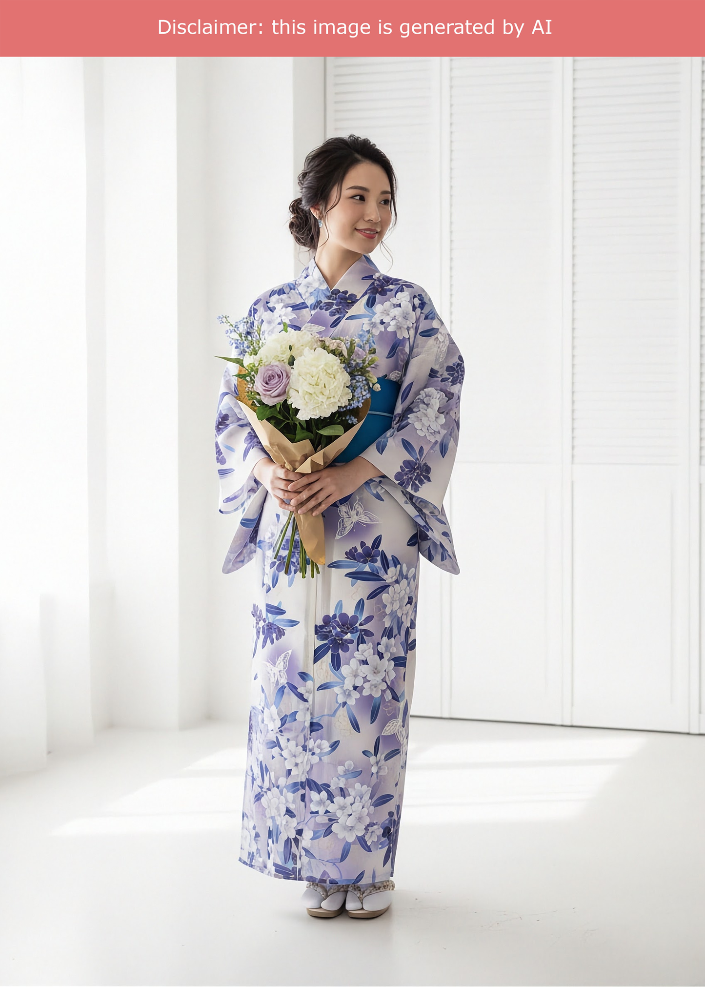 Traditional Japanese Summer Yukata Kimono - Azaleas in Purple White