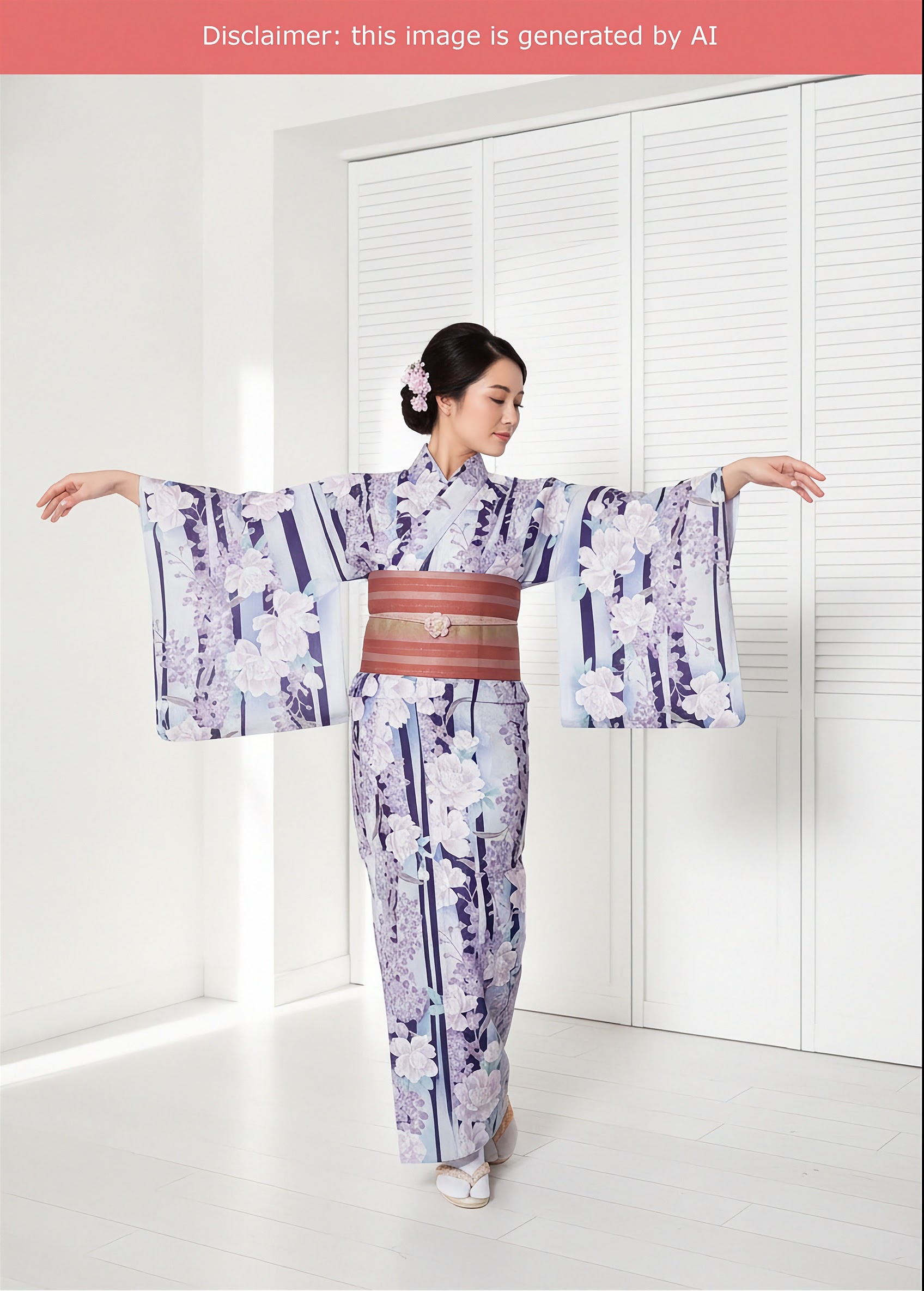 Traditional Japanese Women's Summer Yukata Kimono - Peony and Wisteria