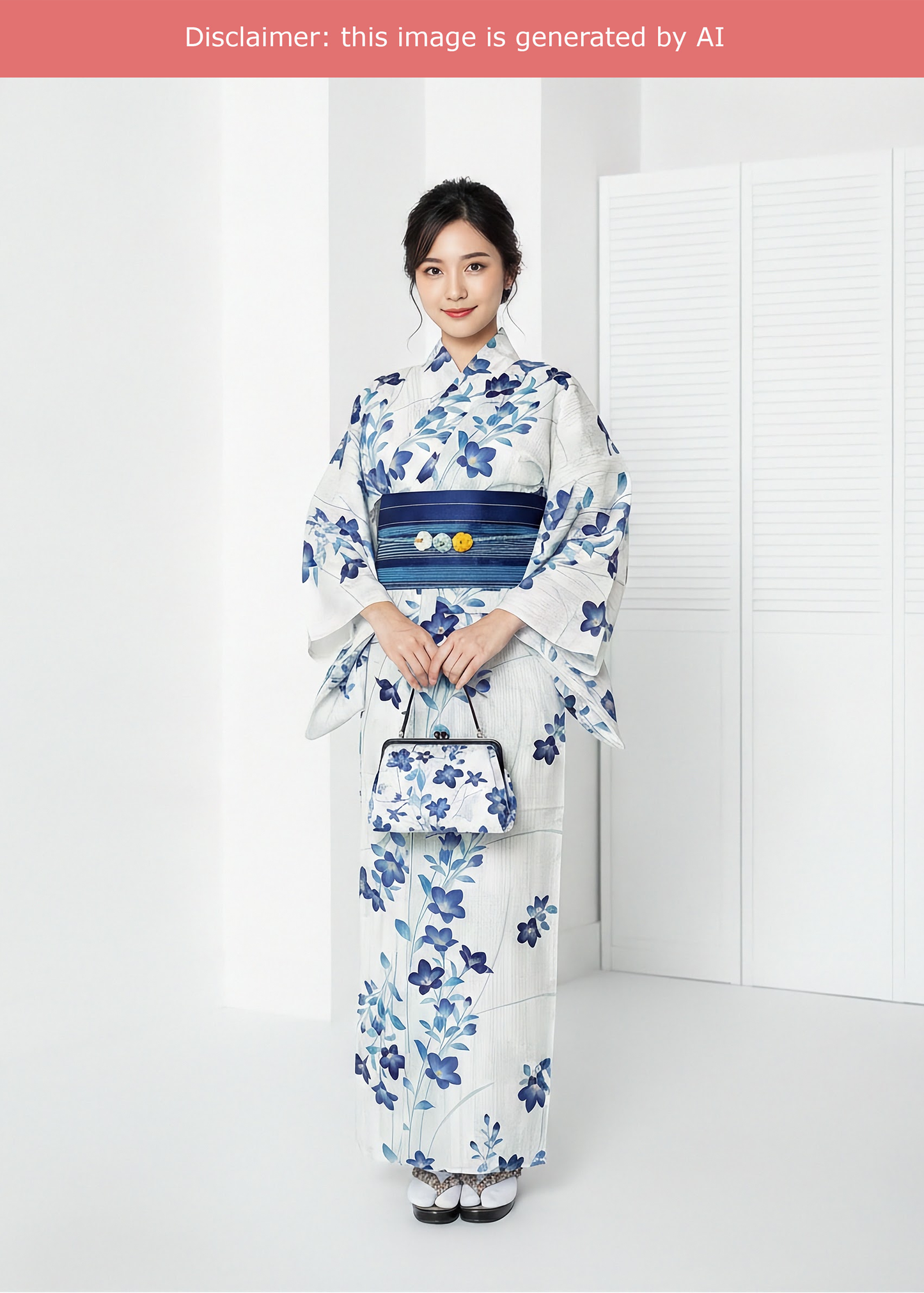 Yukata Kimono Plus Size - Blue Balloon Flowers in White (Style #1025)