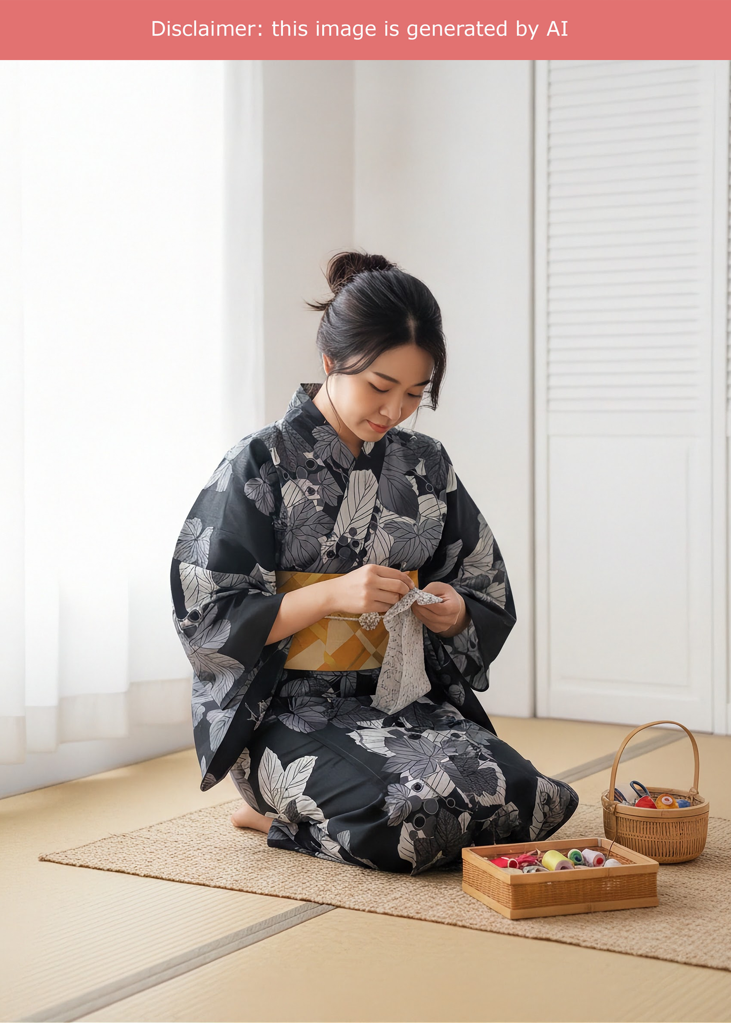 Yukata Kimono Plus Size - Gray Grapevine in Black (Style #1018)