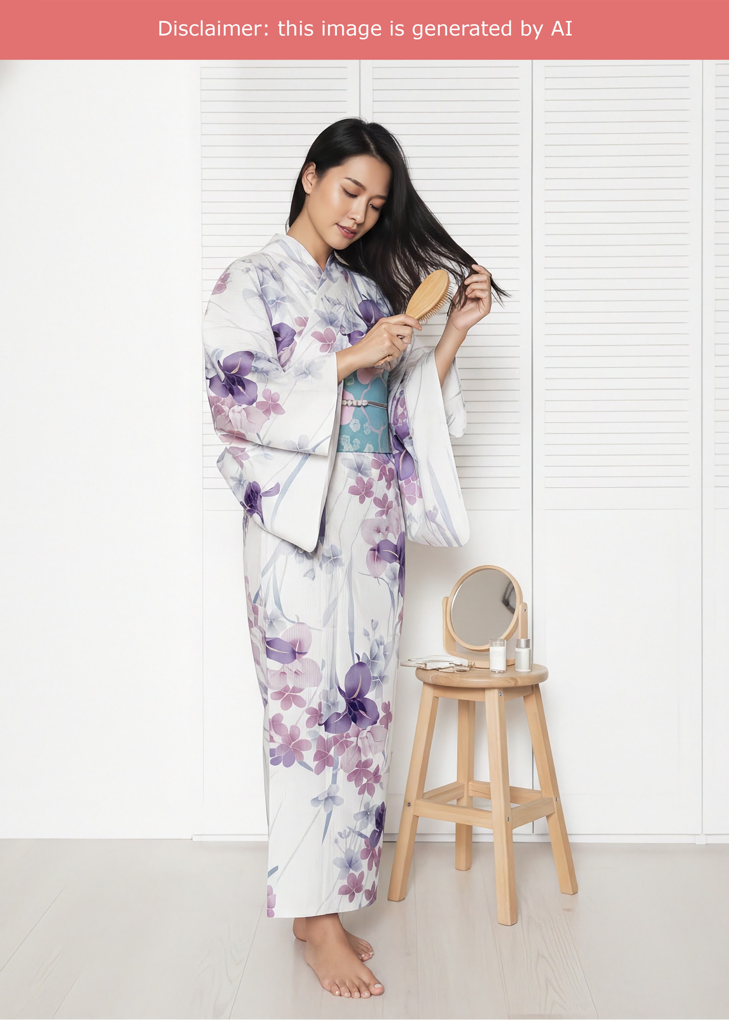 Yukata Kimono Plus Size - Purple Water Iris in White (Style #1023)