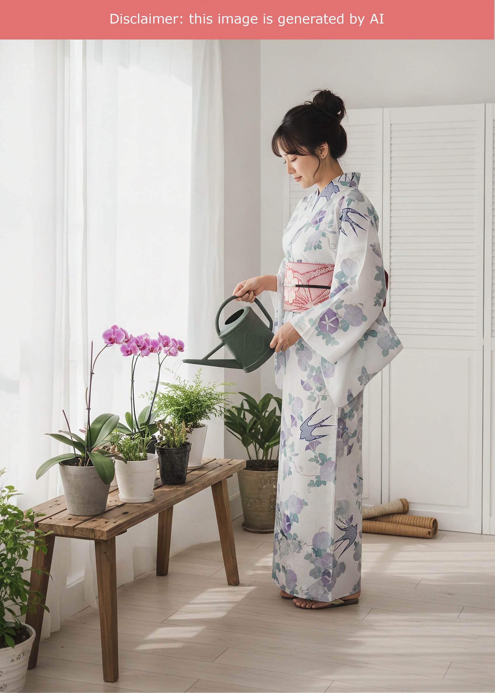 Japanese Traditional Yukata Kimono Plus Size - Purple Morning Glory