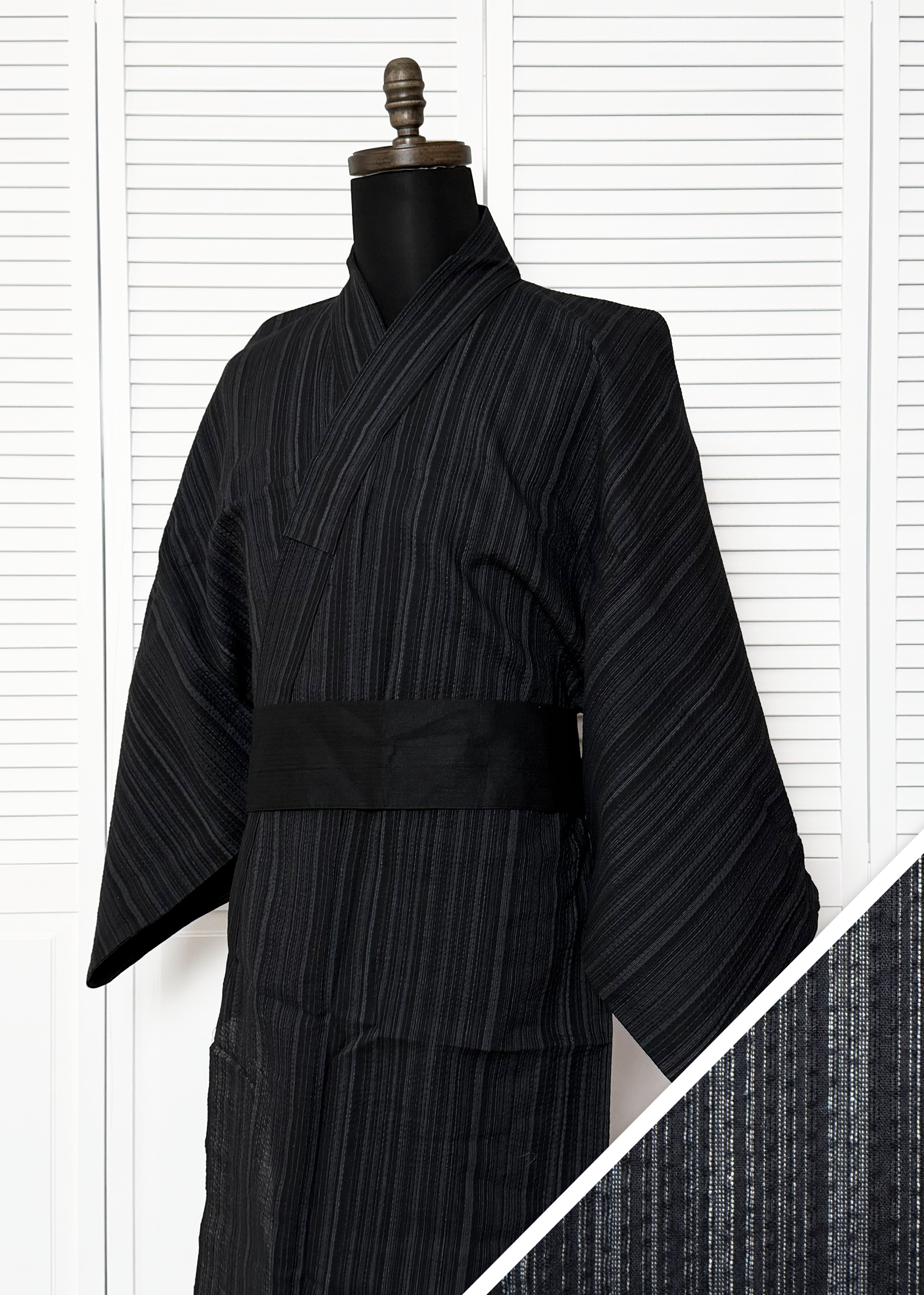Japanese Traditional Men's Yukata Kimono - Gray Stripes in Charcoal 