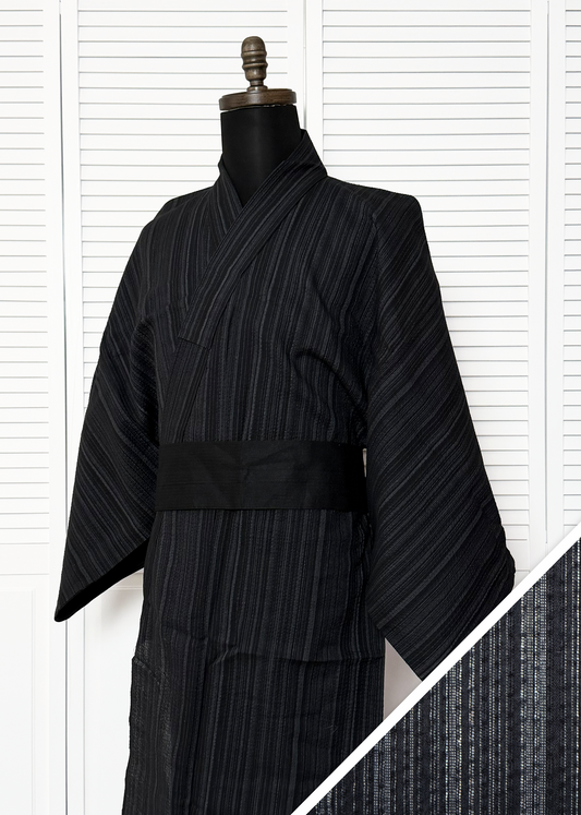 Japanese Traditional Men's Yukata Kimono - Gray Stripes in Charcoal 