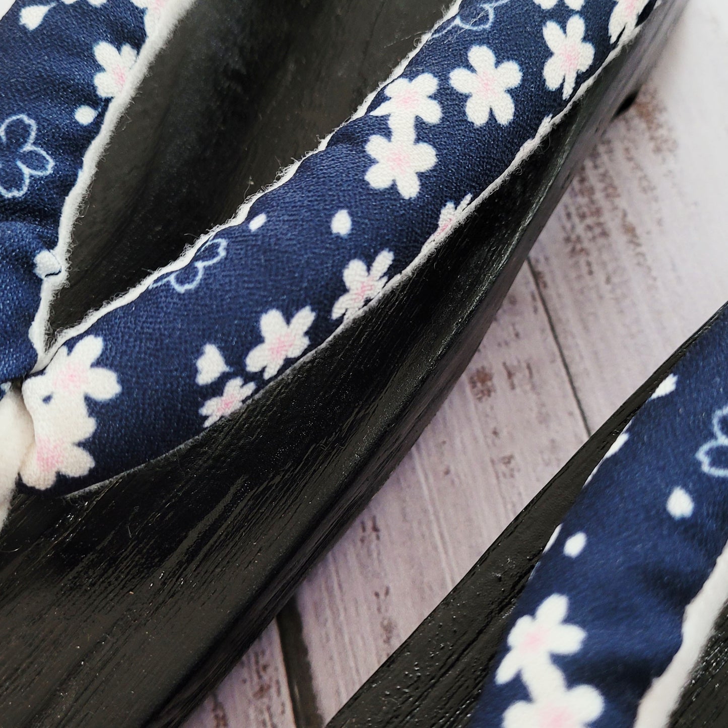 Geta Sandals with Blue Flowers in Navy