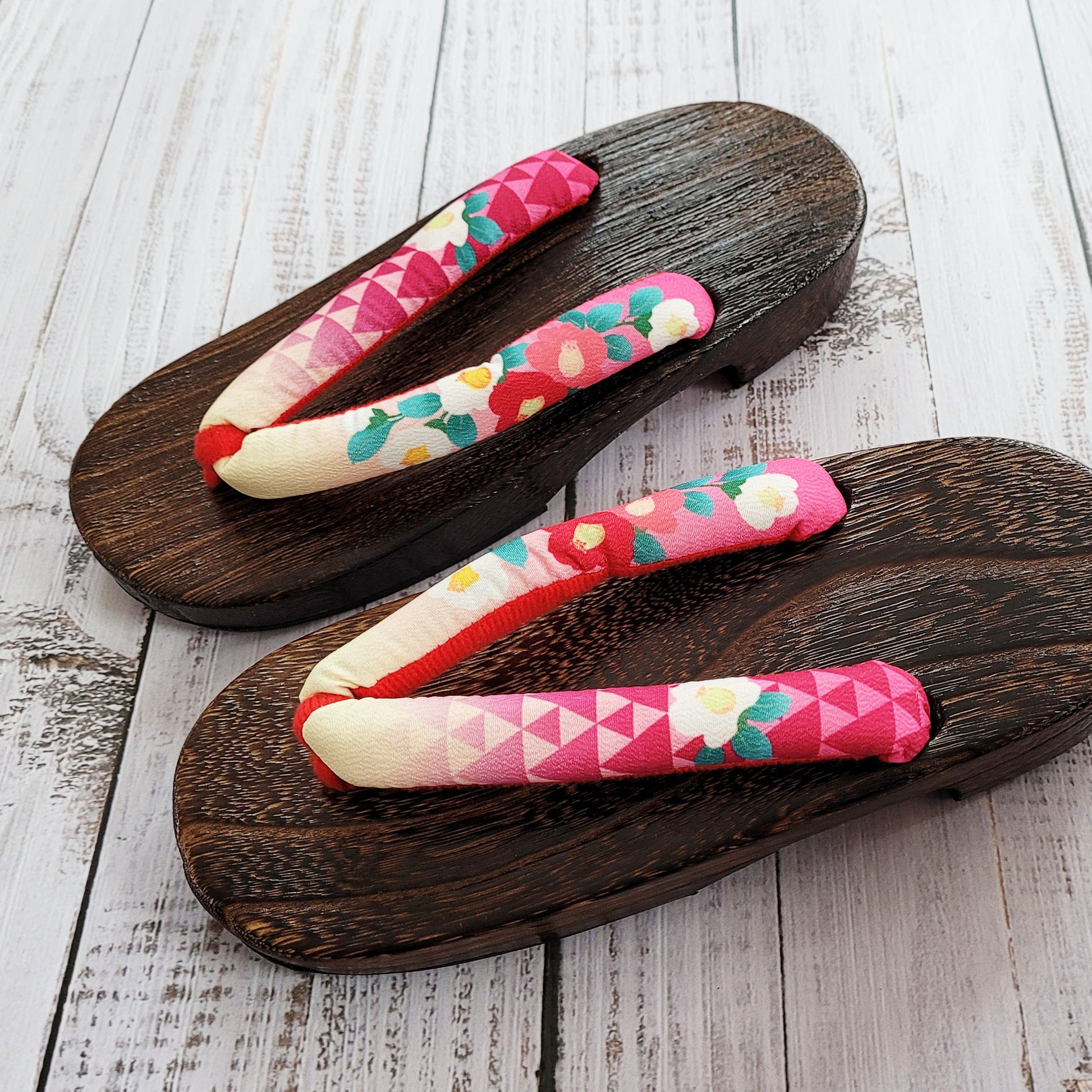 Japanese Geta Shoes in Pink with Camellia Flowers