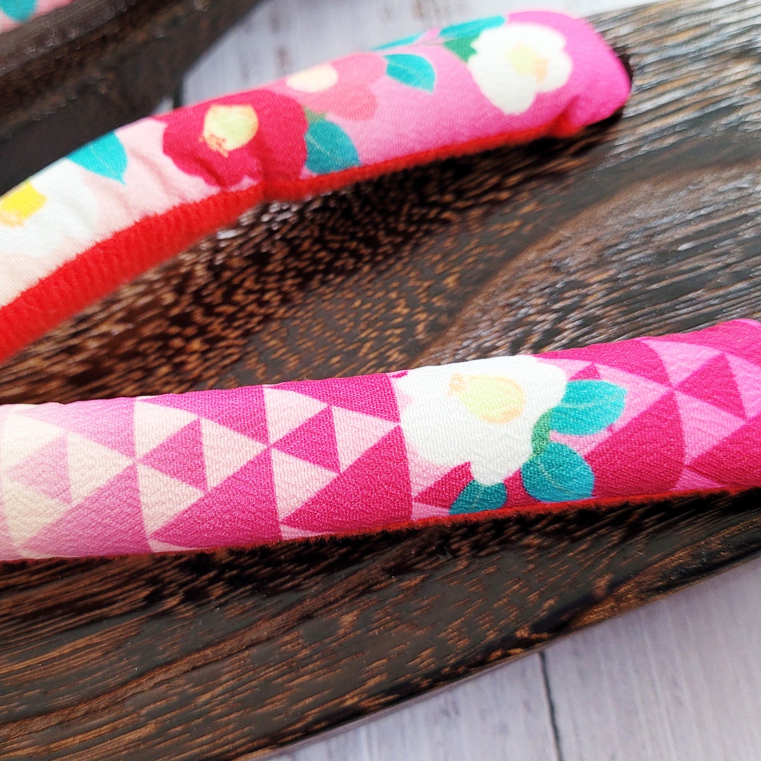 Geta Sandals with Camellia Flowers in Hot Pink
