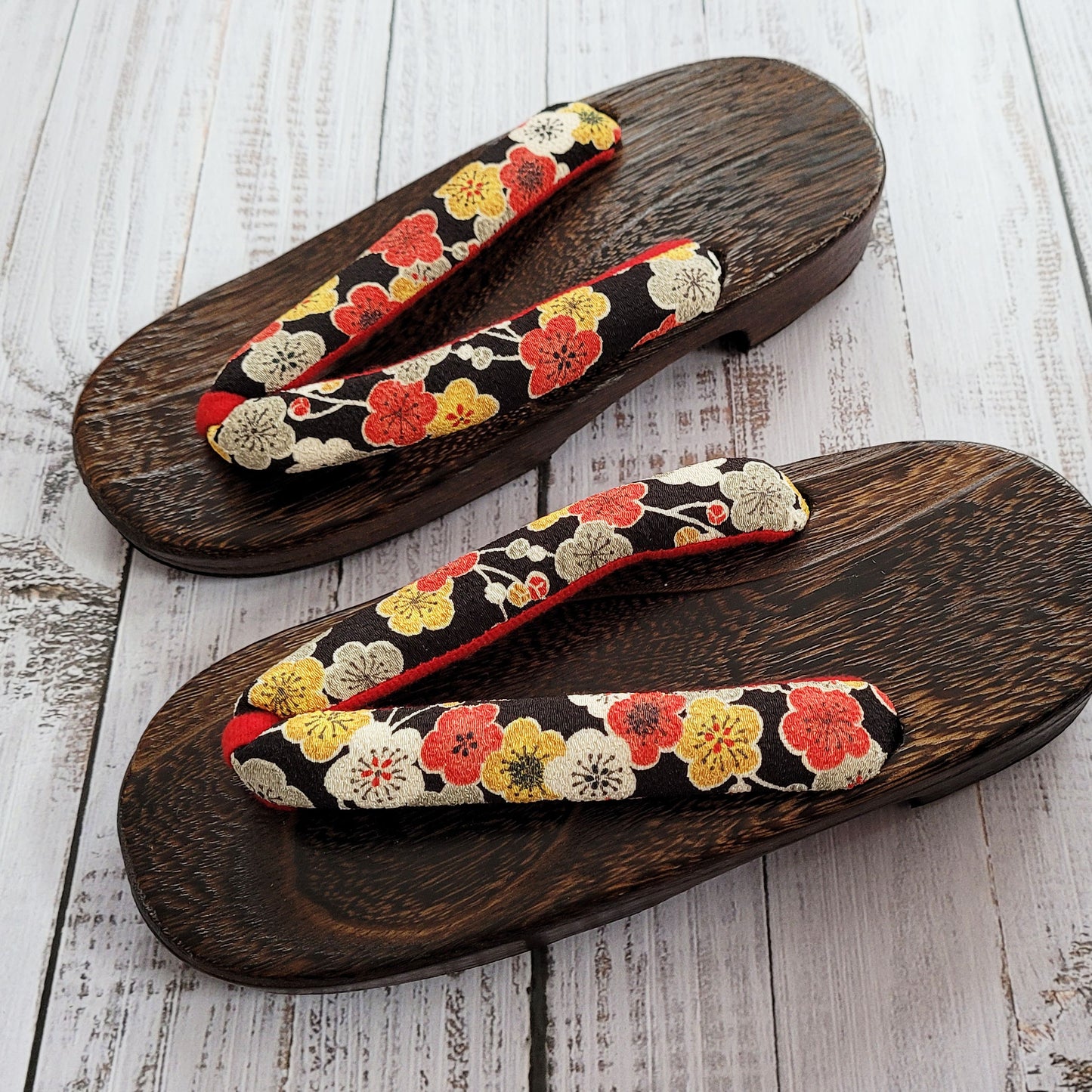 Geta Sandals for Women - Plum Blossoms in Black ( Discontinued )