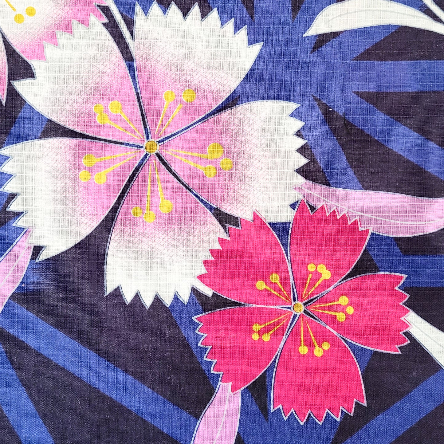 Japanese Yukata Kimono - Pink Flowers in Navy Blue