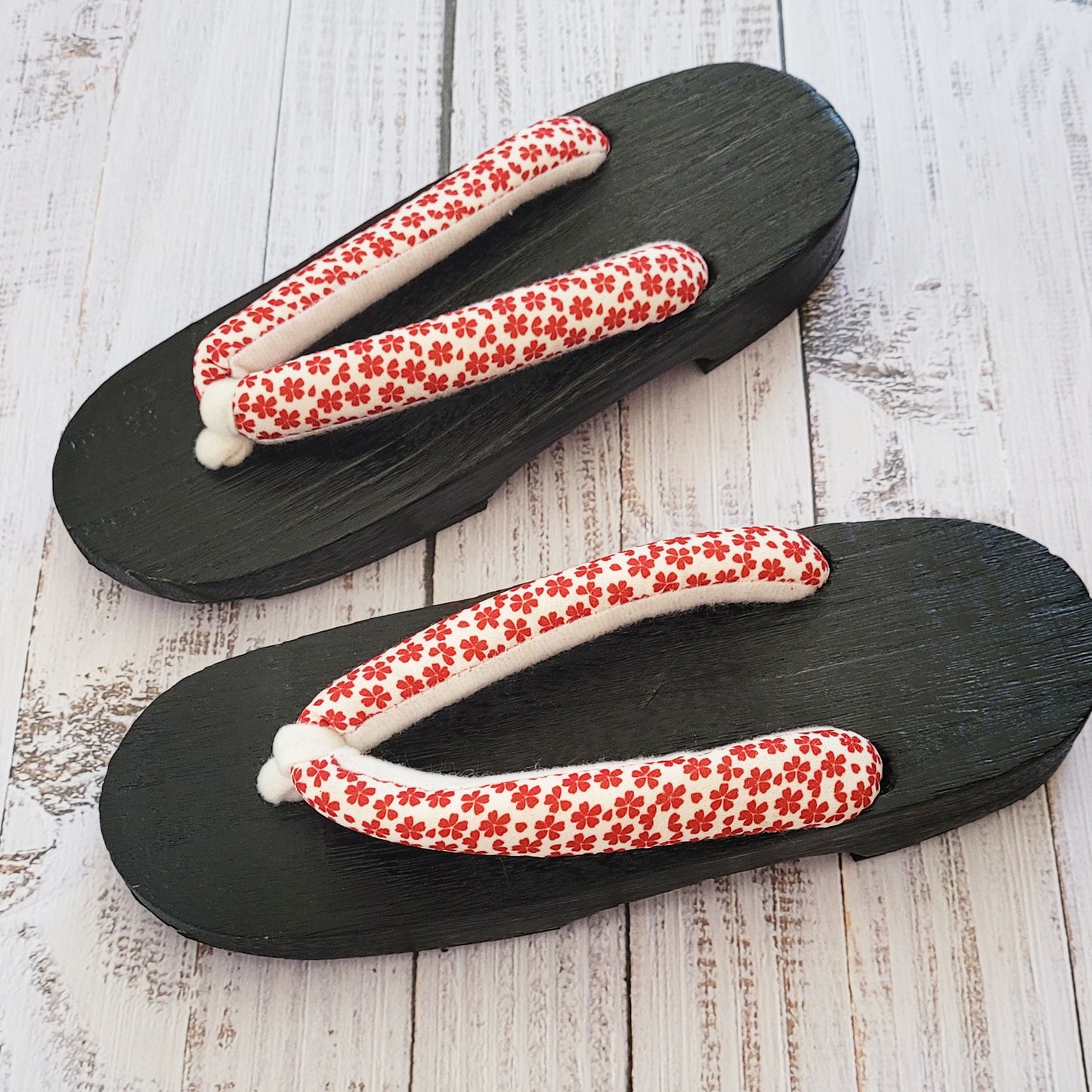 Japanese Geta Shoes in Red Flowers