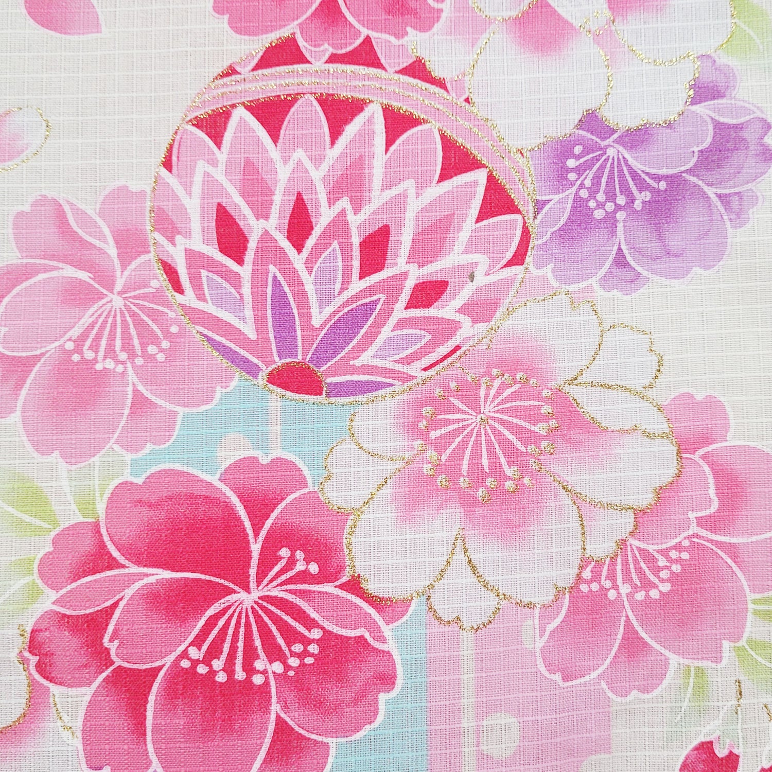 Yukata Kimono - Cherry Blossoms and Temari Balls in Beige
