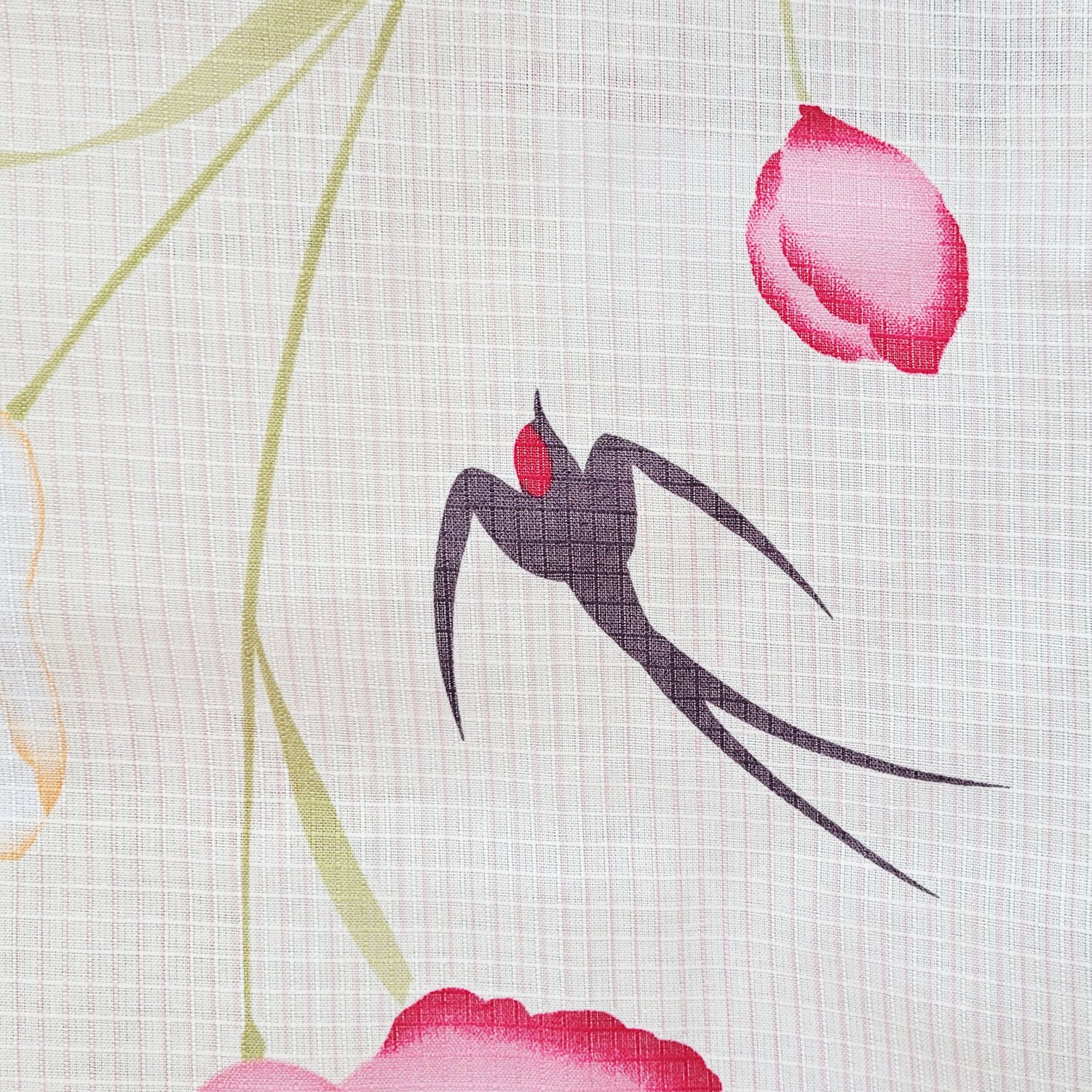 Yukata Kimono - Swallows and Flowers in Light Beige