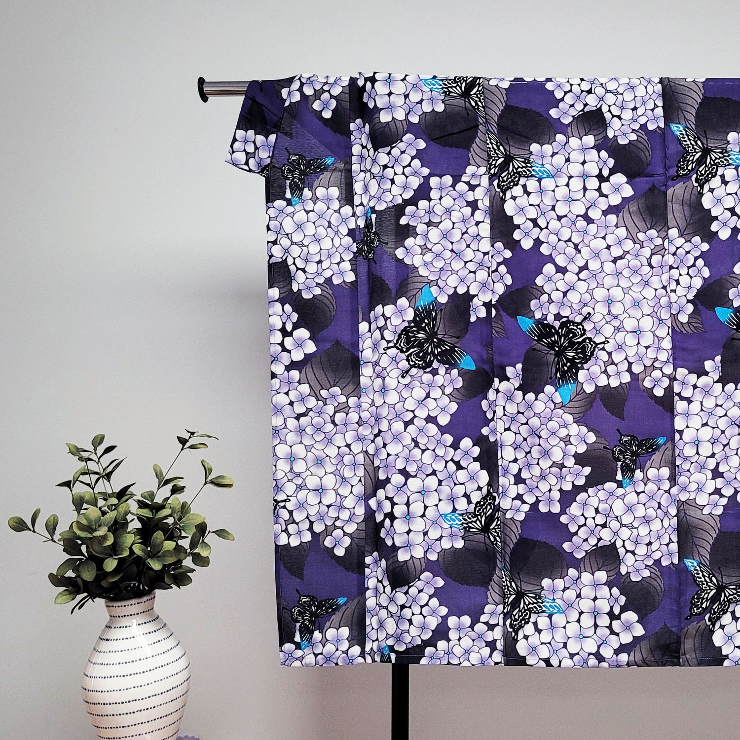 Japanese Yukata Kimono - Hydrangeas and Butterflies in Purple
