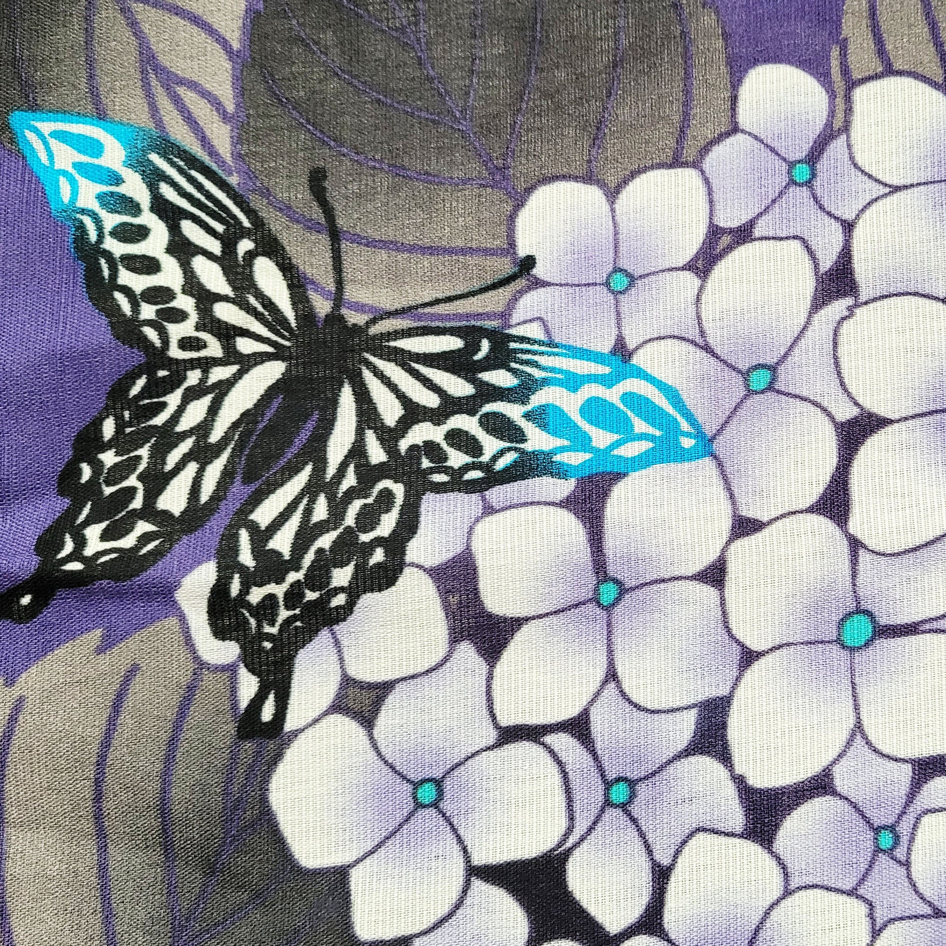 Japanese Yukata Kimono - Hydrangeas and Butterflies in Purple