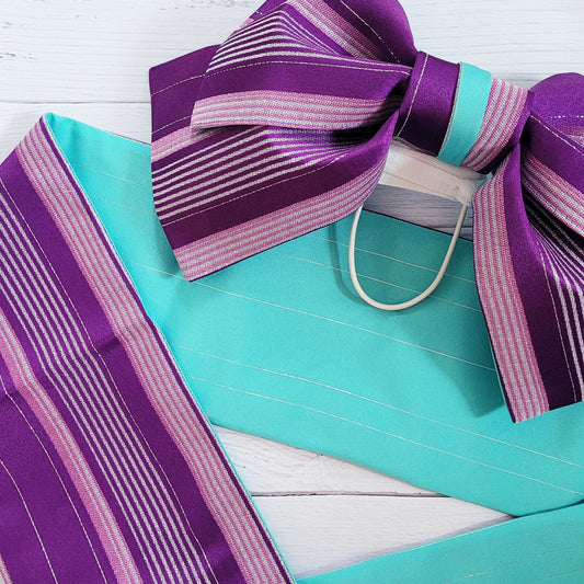 Japanese Pre-Tied Obi Belt - Purple Stripes