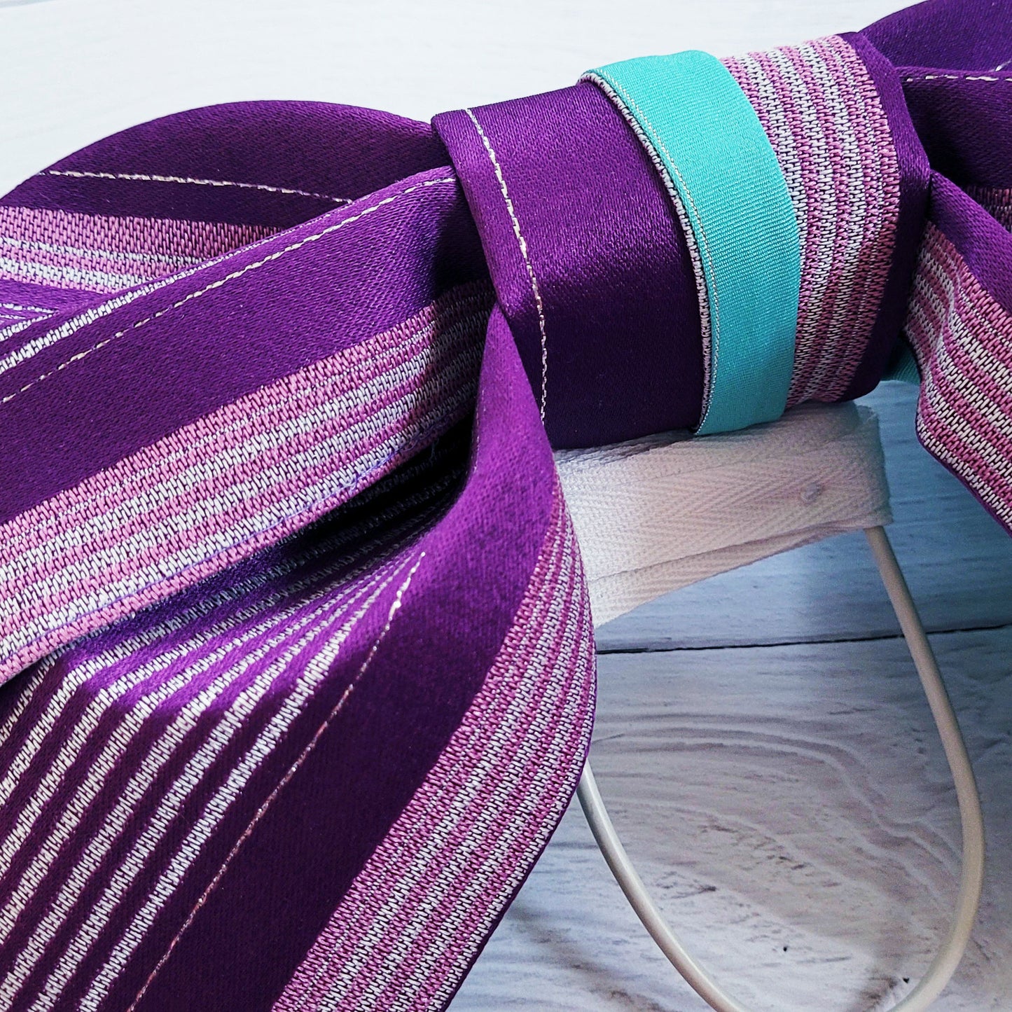 Japanese Women's Pre-Tied Obi Belt - Purple Stripes