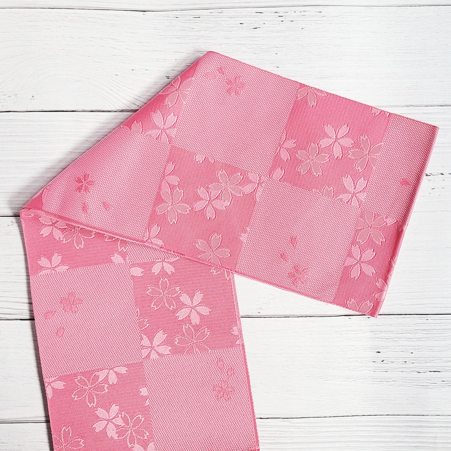 Japanese Flat Obi Belt with Cherry Blossom Checkered Hot Pink