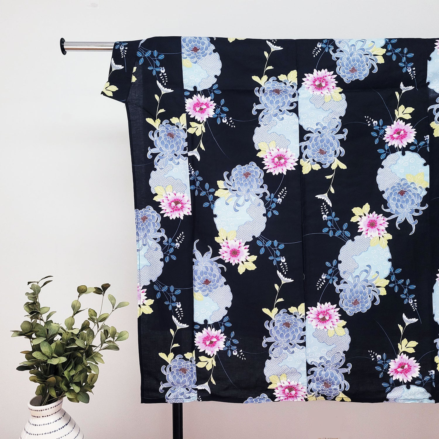 Japanese Yukata Kimono - Japanese Flowers in Black