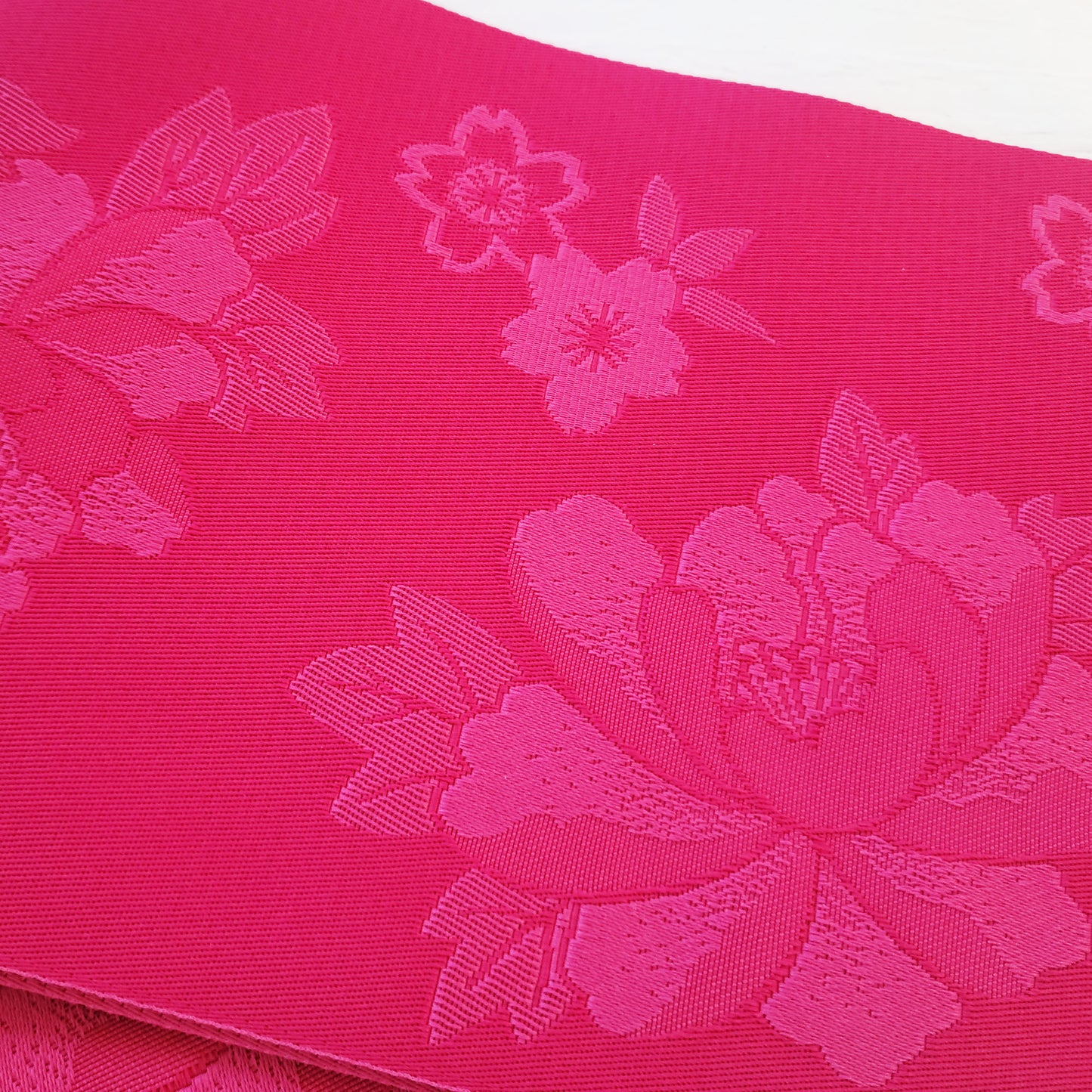Flat Obi Belt - Cherry Blossom and Camellia Hot Pink