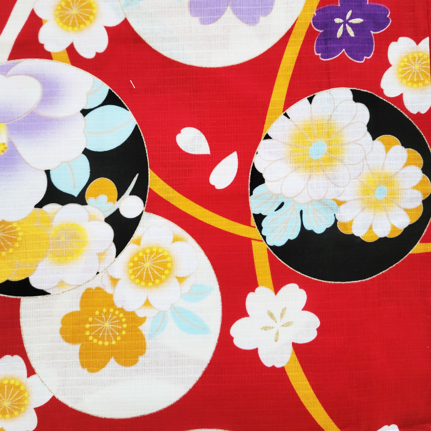 Japanese Yukata Kimono - Various Japanese Flowers in Red