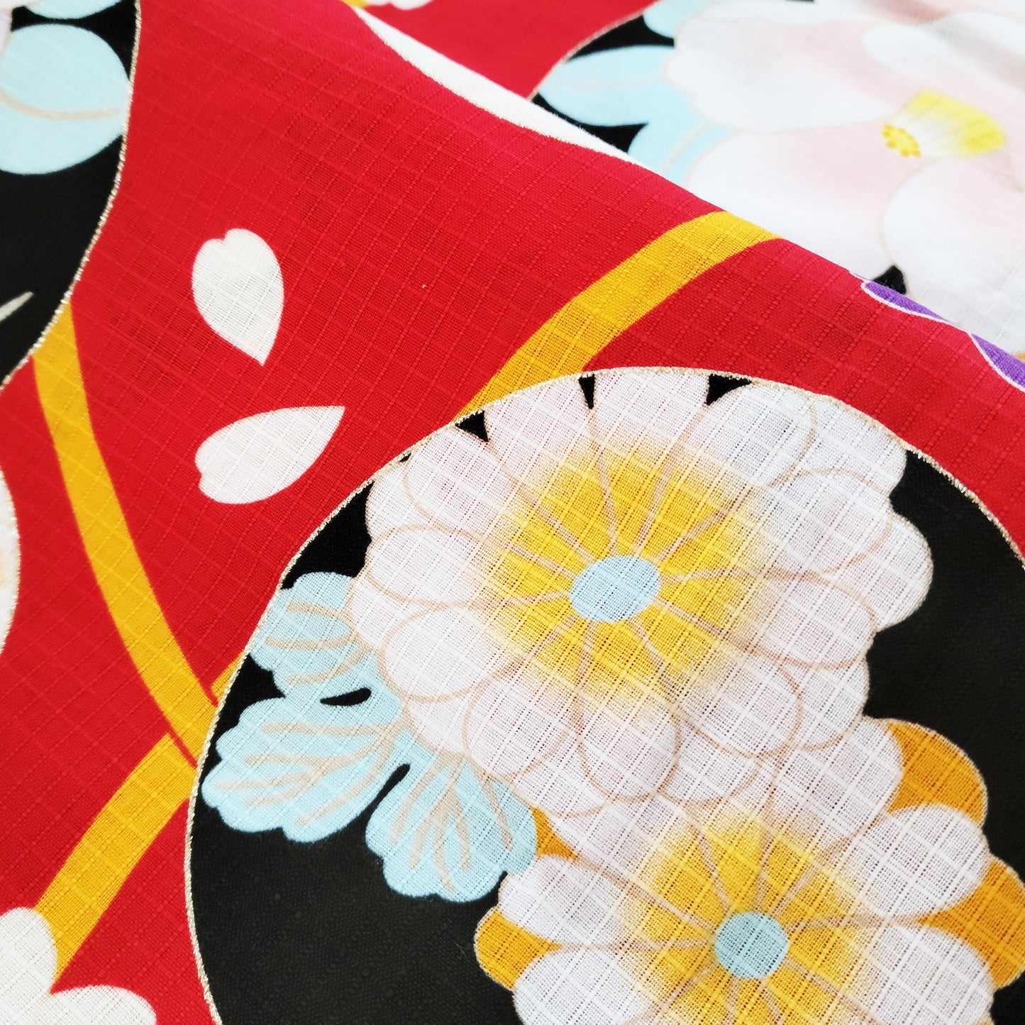 Japanese Yukata Kimono - Various Japanese Flowers in Red