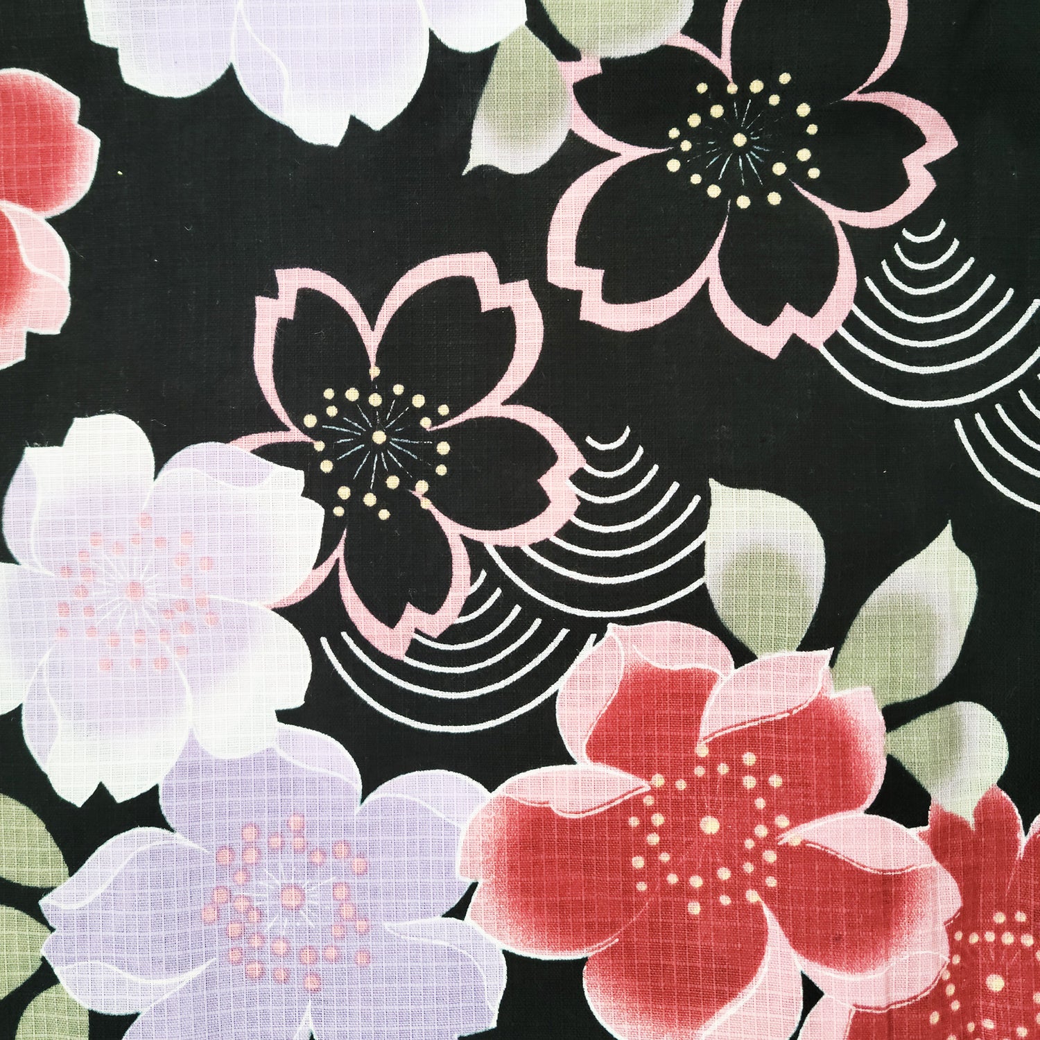 Women's Japanese Yukata Kimono -  Red and Purple Cherry Blossoms in Black