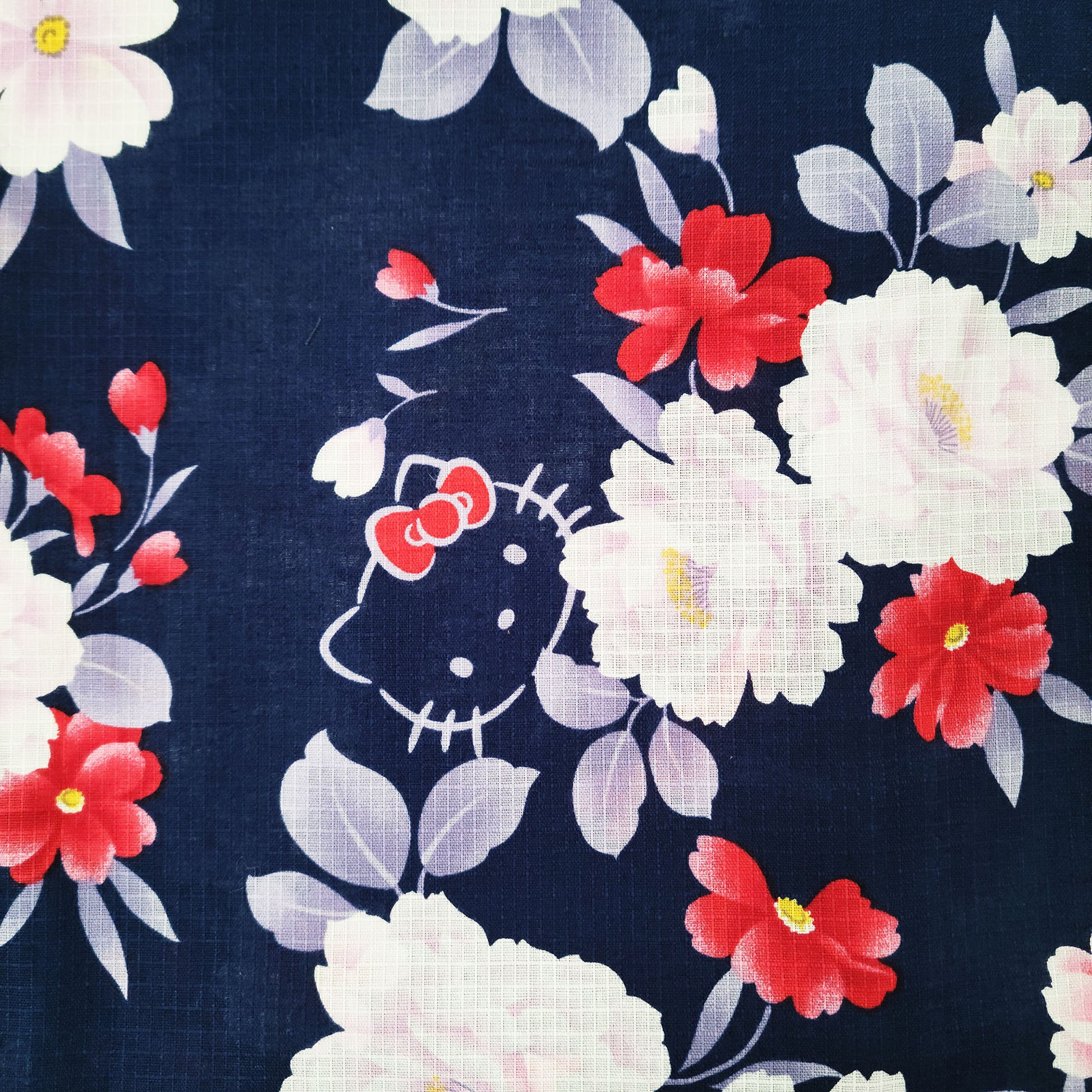 Hello Kitty and Peonies in Blue Japanese fabric