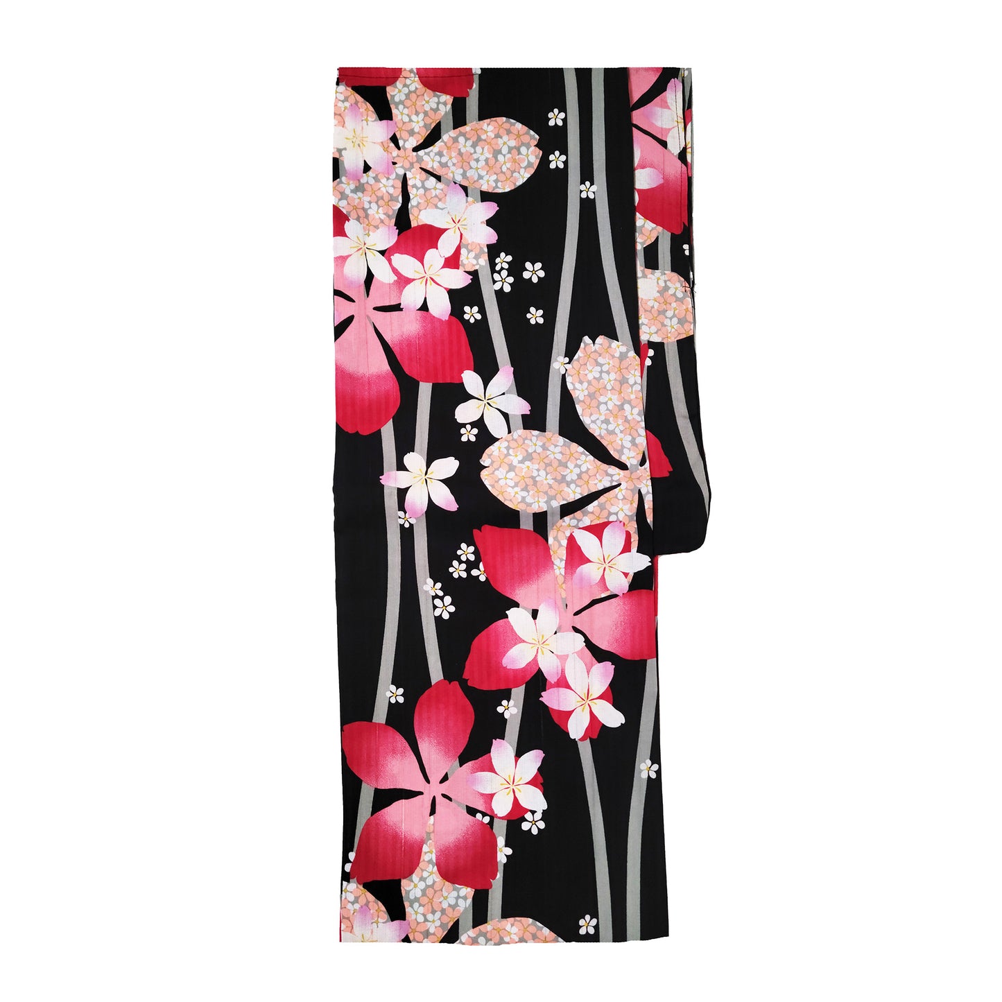 Women's Japanese Traditional Yukata Kimono - Pink Flowers in Black