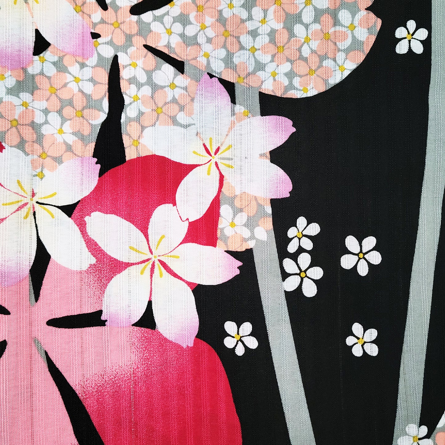 Pink flowers Japanese fabric for yukata