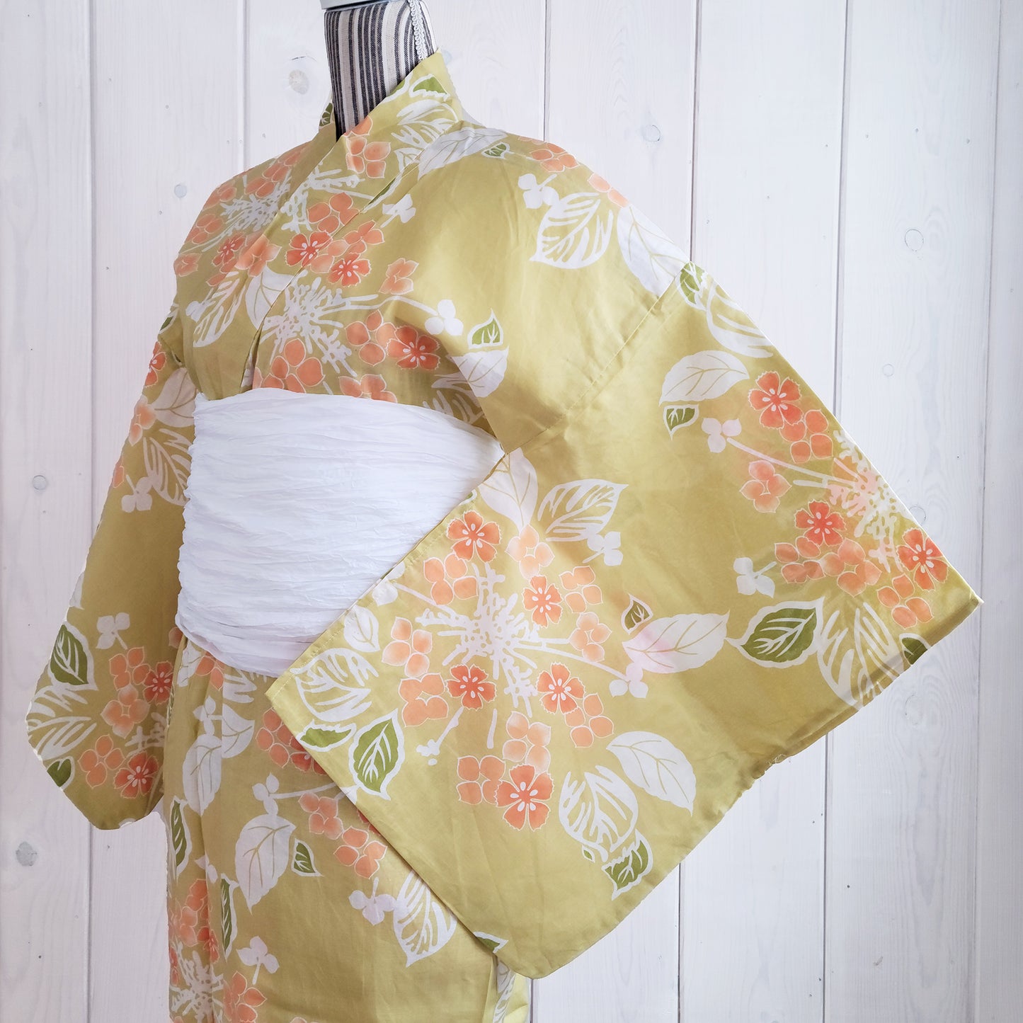 Women's Japanese Yukata Kimono - Orange Flowers in Green