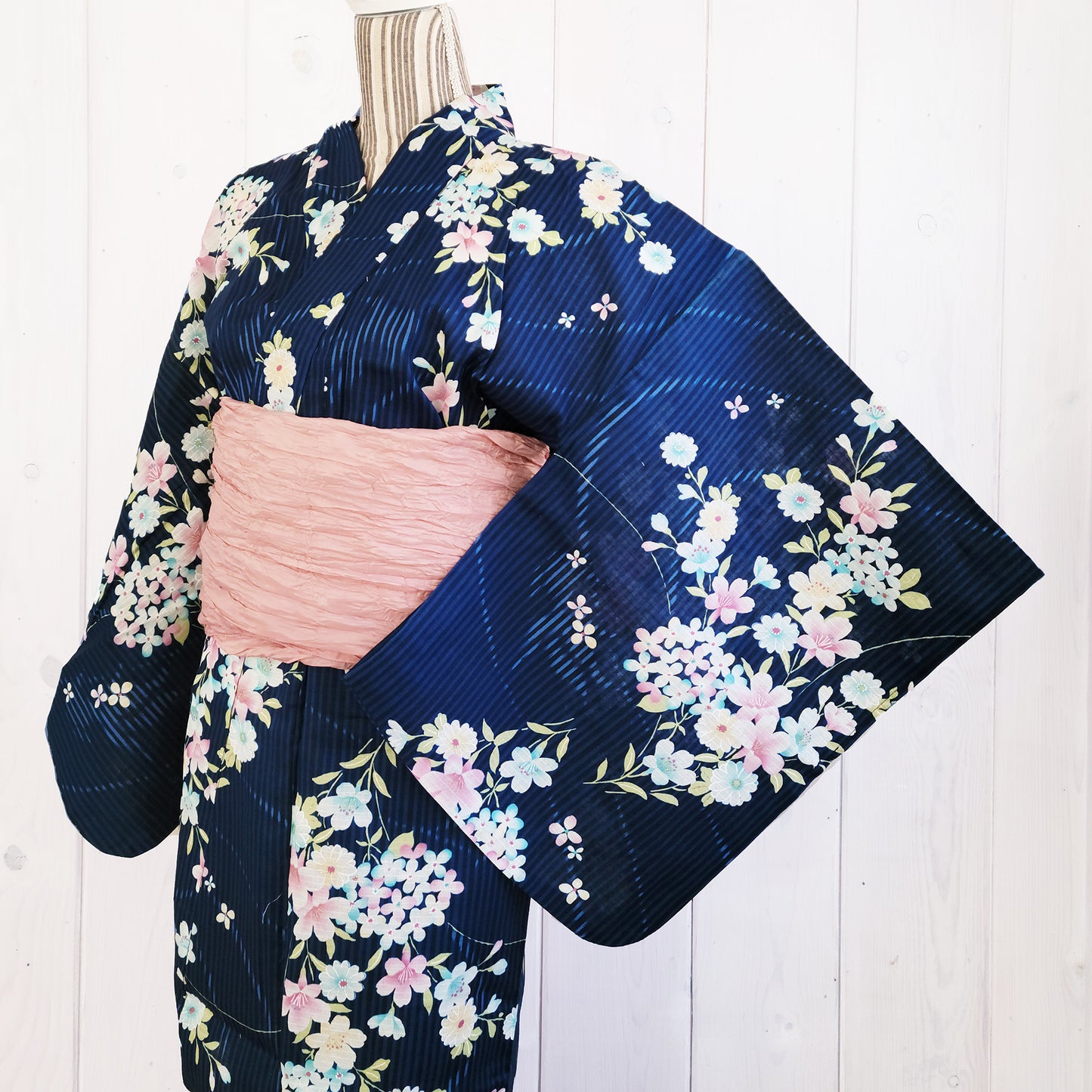 Women's Japanese Yukata Kimono - Goldfish and Flowers in Blue