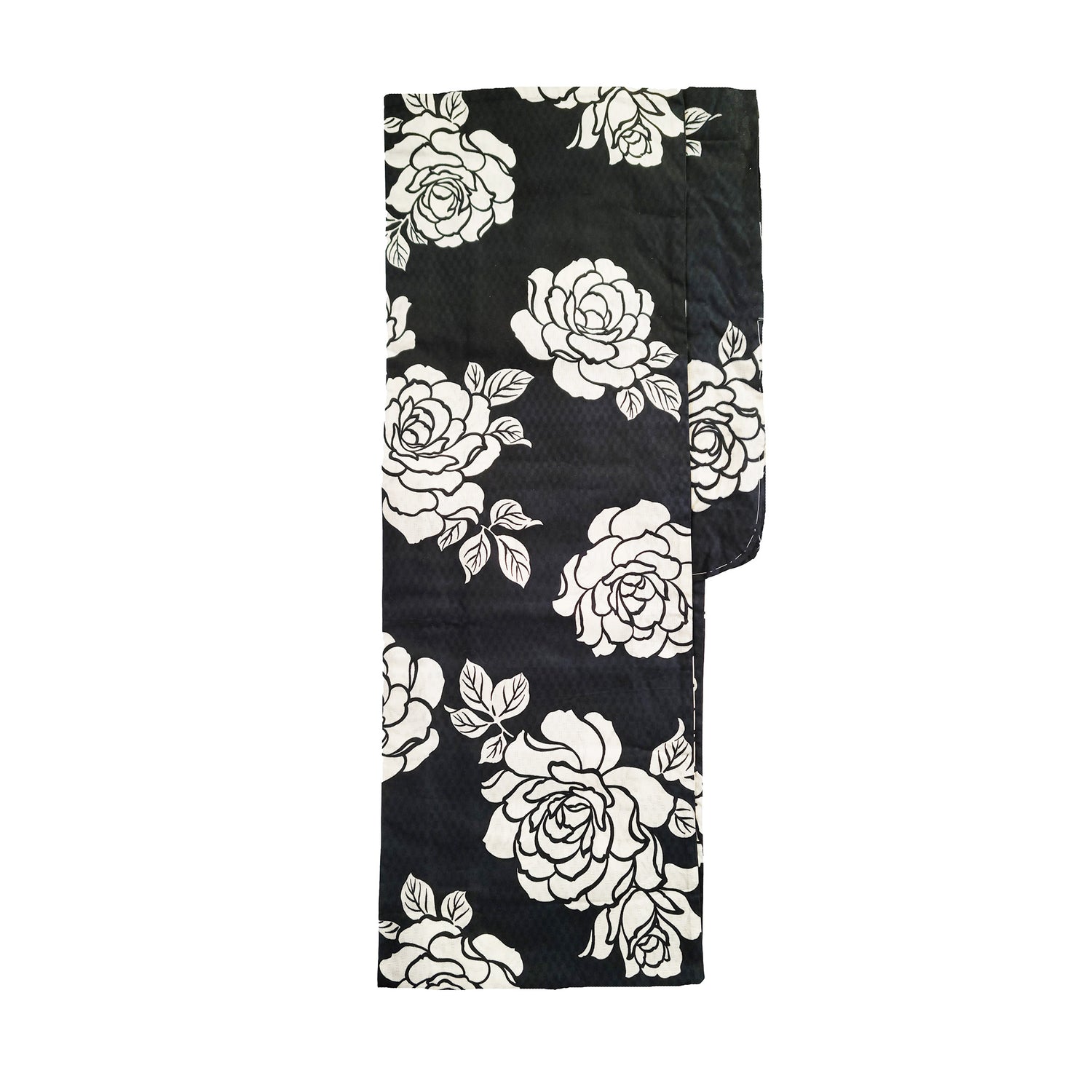 Women's Japanese Yukata Kimono - White Roses in Black