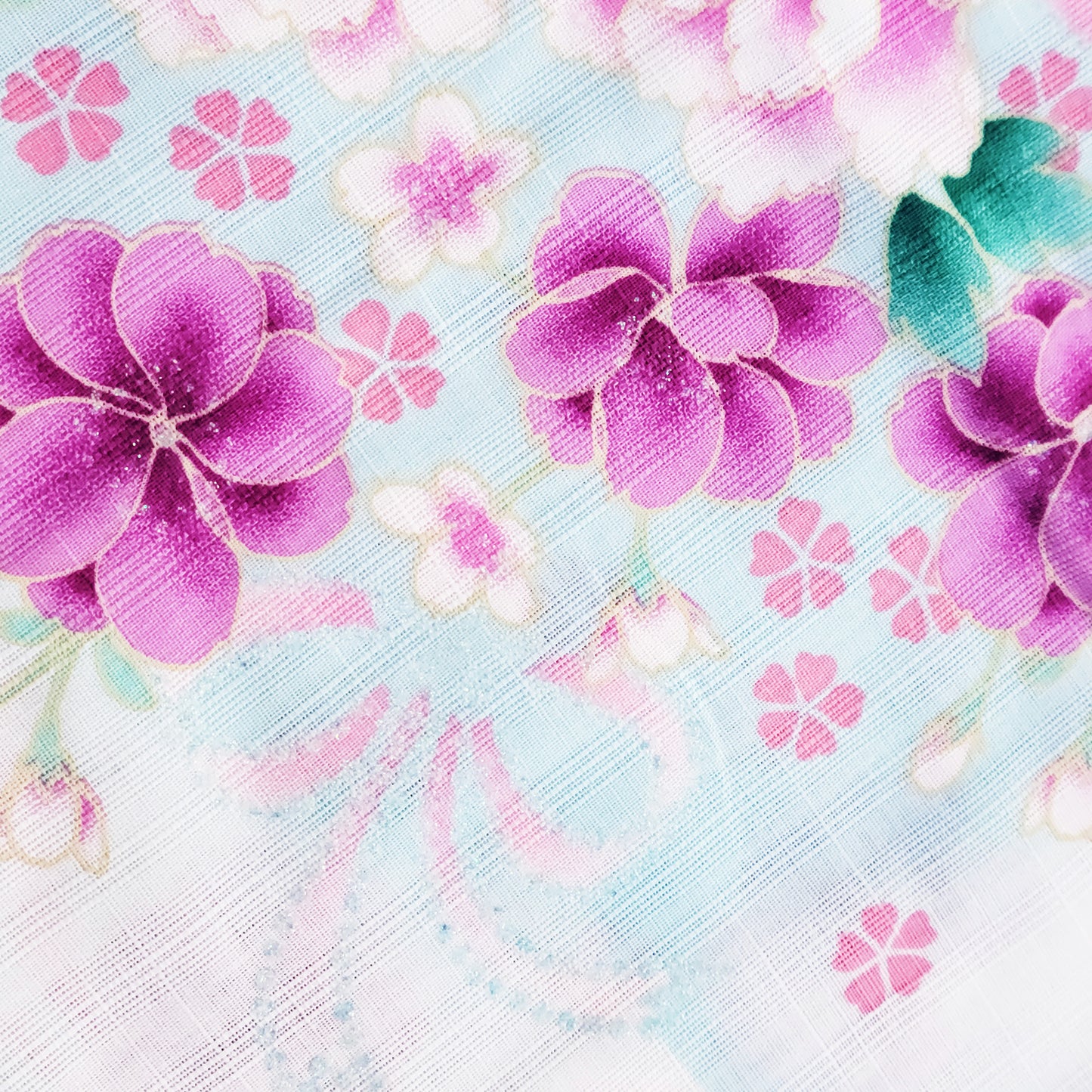 Women's Japanese Yukata Kimono - Pink Peonies and Purple Cherry Blossoms in White