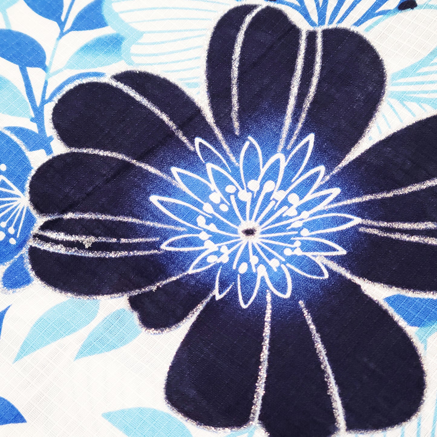 Women's Japanese Yukata Kimono - Blue Flowers in White