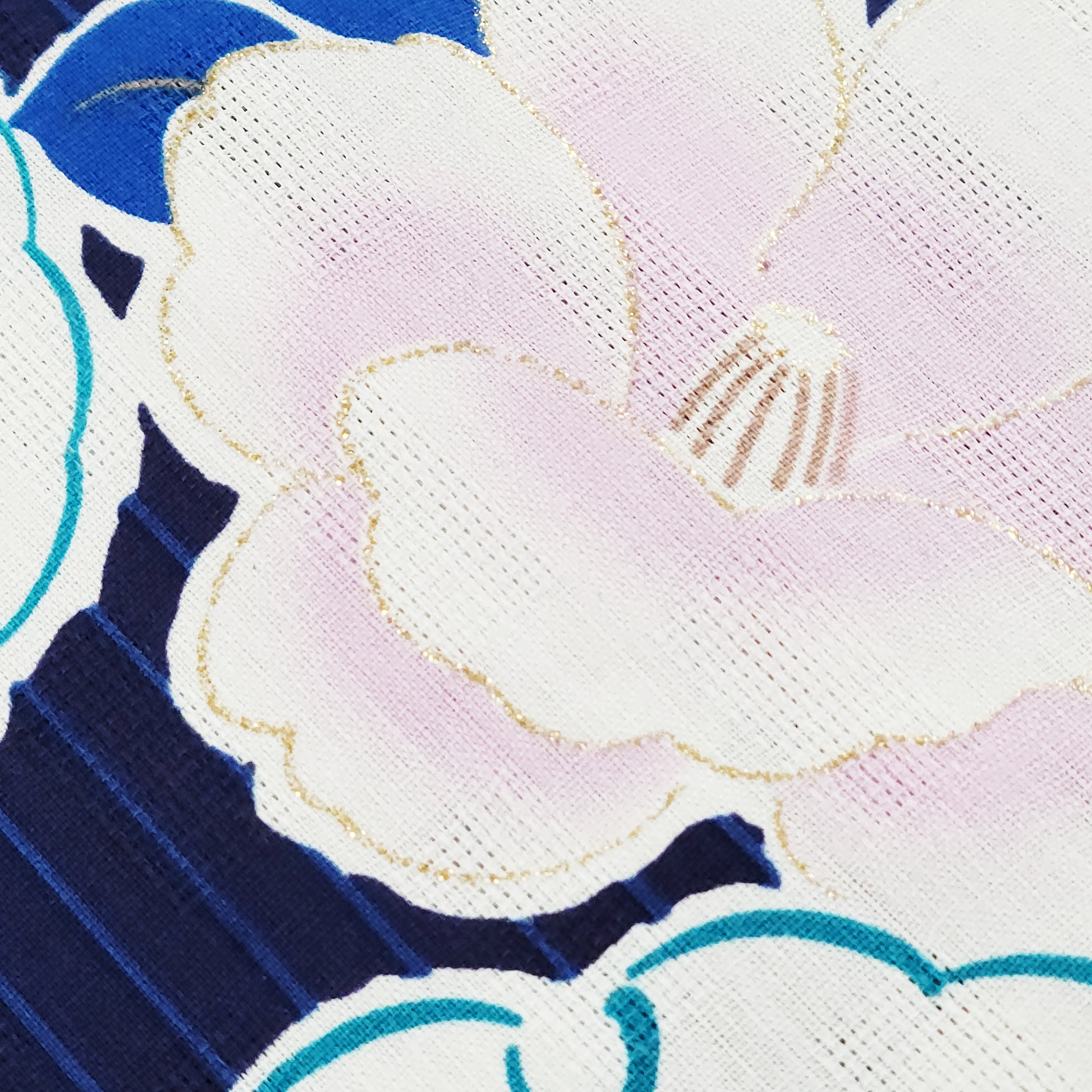 Women's Japanese Yukata Kimono - Pink Goldfish, Camellias, Cherry Blossoms in Blue