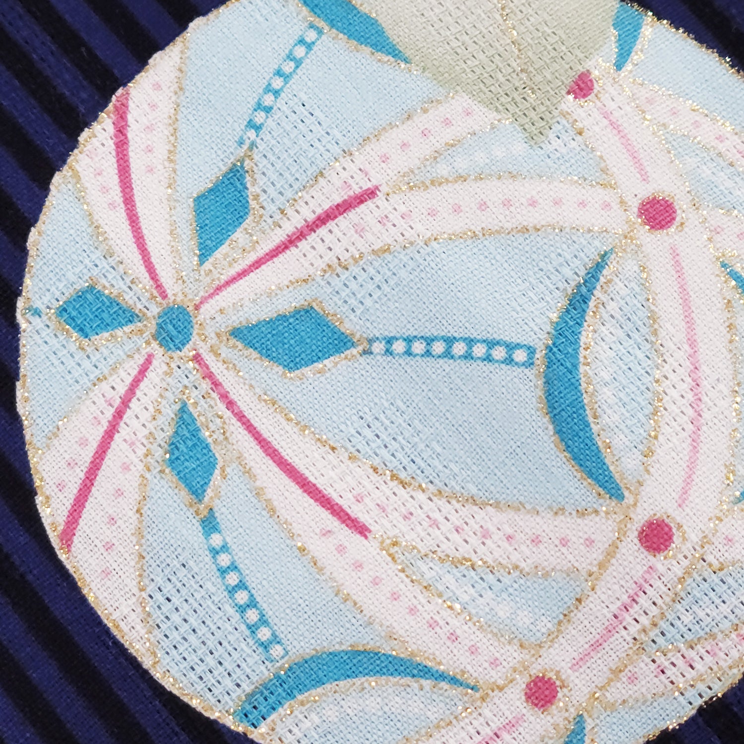 Women's Japanese Yukata Kimono - Pink Hydrangea, Temari Balls, and Goldfish in Navy Blue