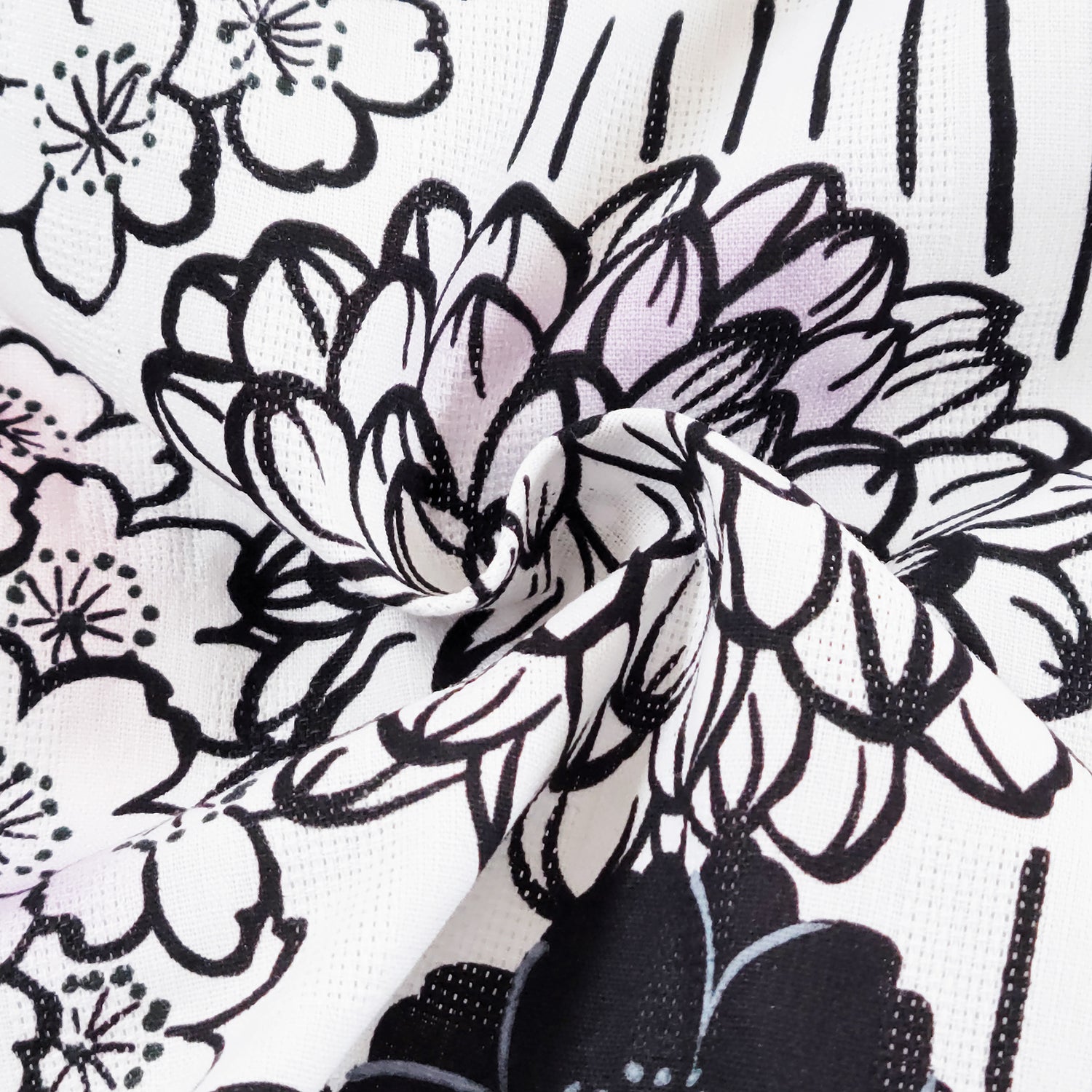 Women's Japanese Yukata Kimono - Ink Japanese Flowers and Goldfish in White