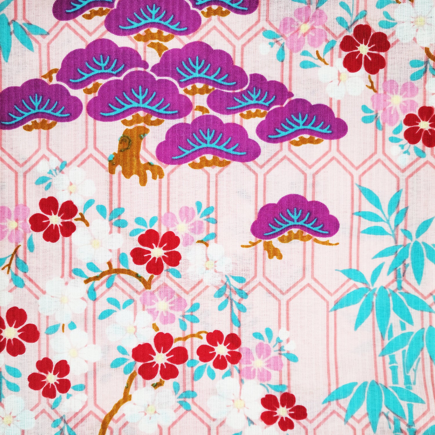 Women's Japanese Yukata Kimono - Three Friends of Winter in Pink