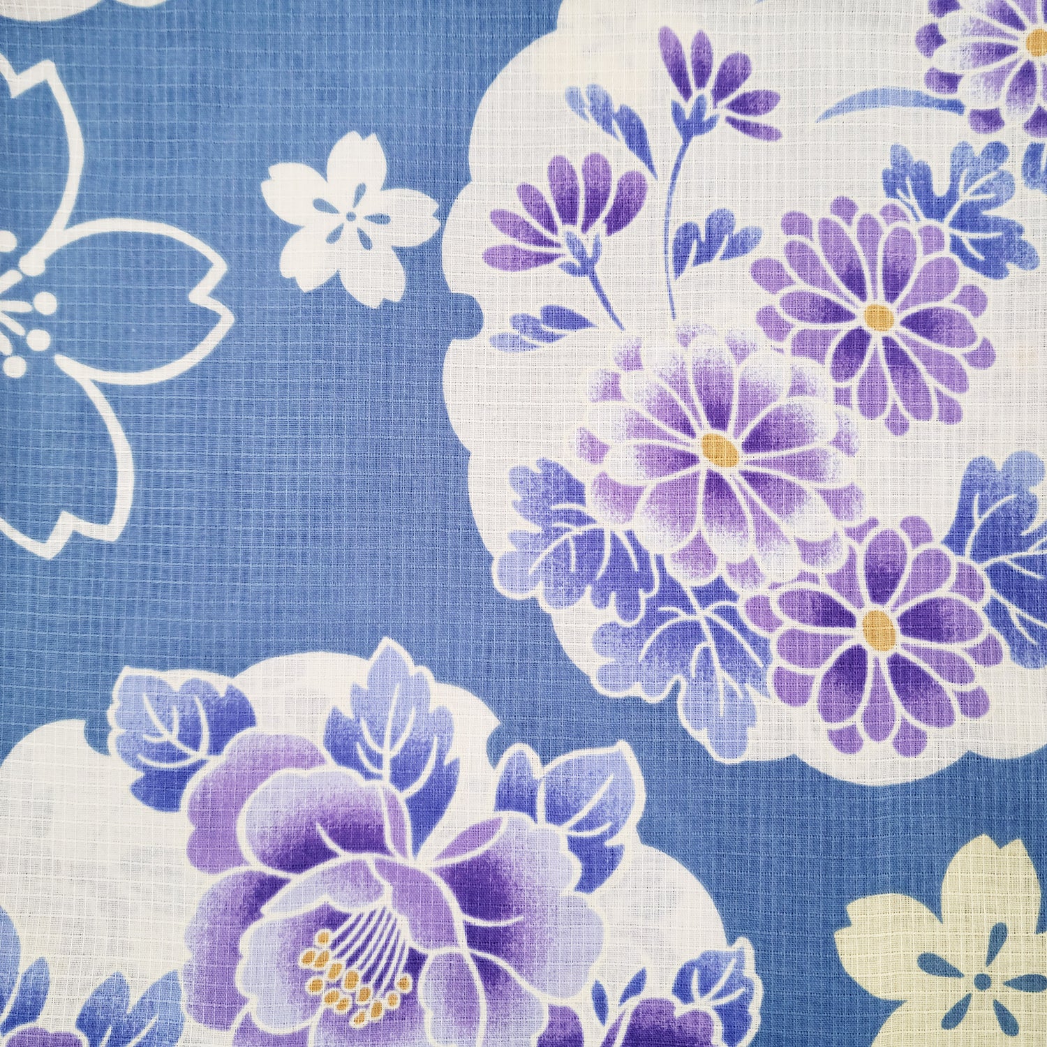 Women's Japanese Traditional Yukata Kimono - Japanese Flowers in Blue