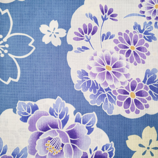Women's Japanese Traditional Yukata Kimono - Japanese Flowers in Blue