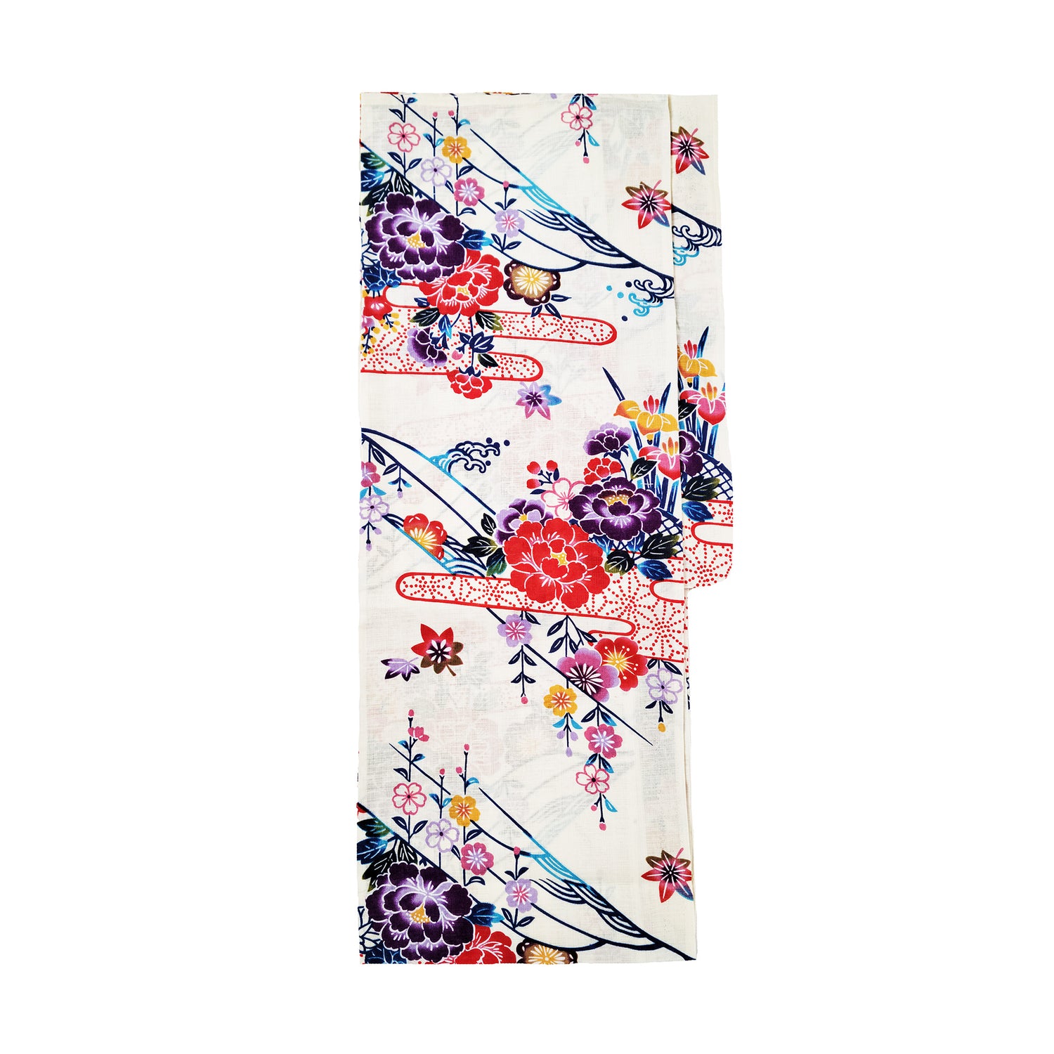 Women's Japanese Yukata Kimono - Rainbow Japanese Motifs in Beige