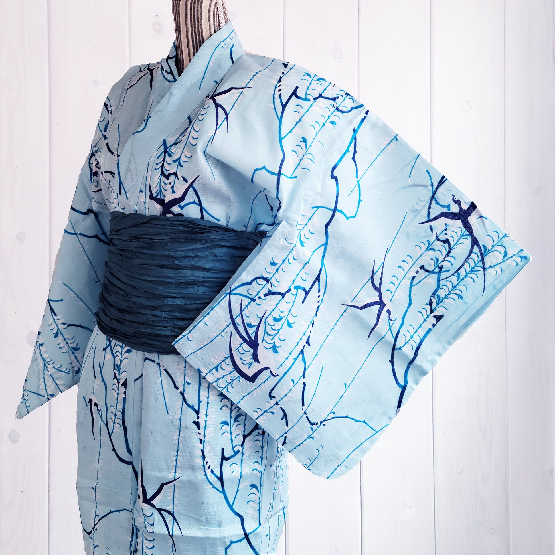 Women's Japanese Traditional Yukata Kimono - Swallow Bird in Blue