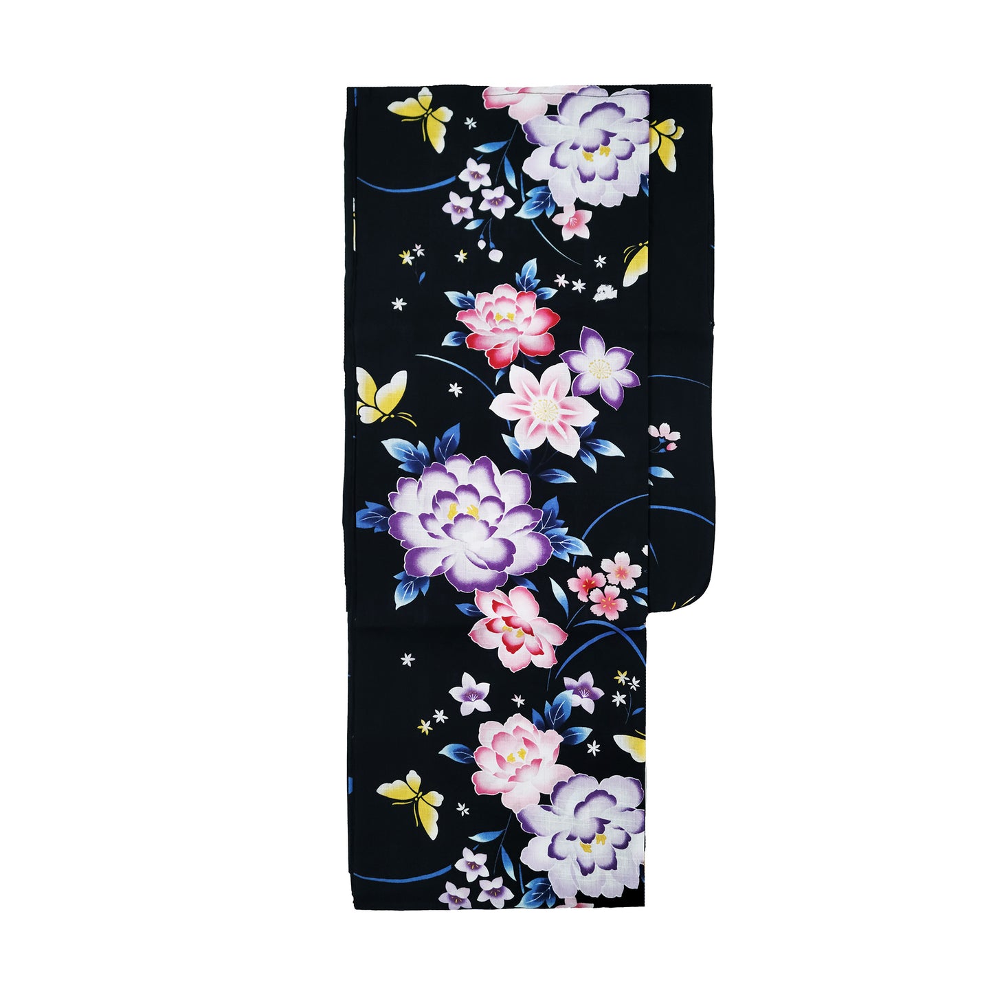 Women's Japanese Yukata Kimono Petite Size - Peonies and Butterflies in Black