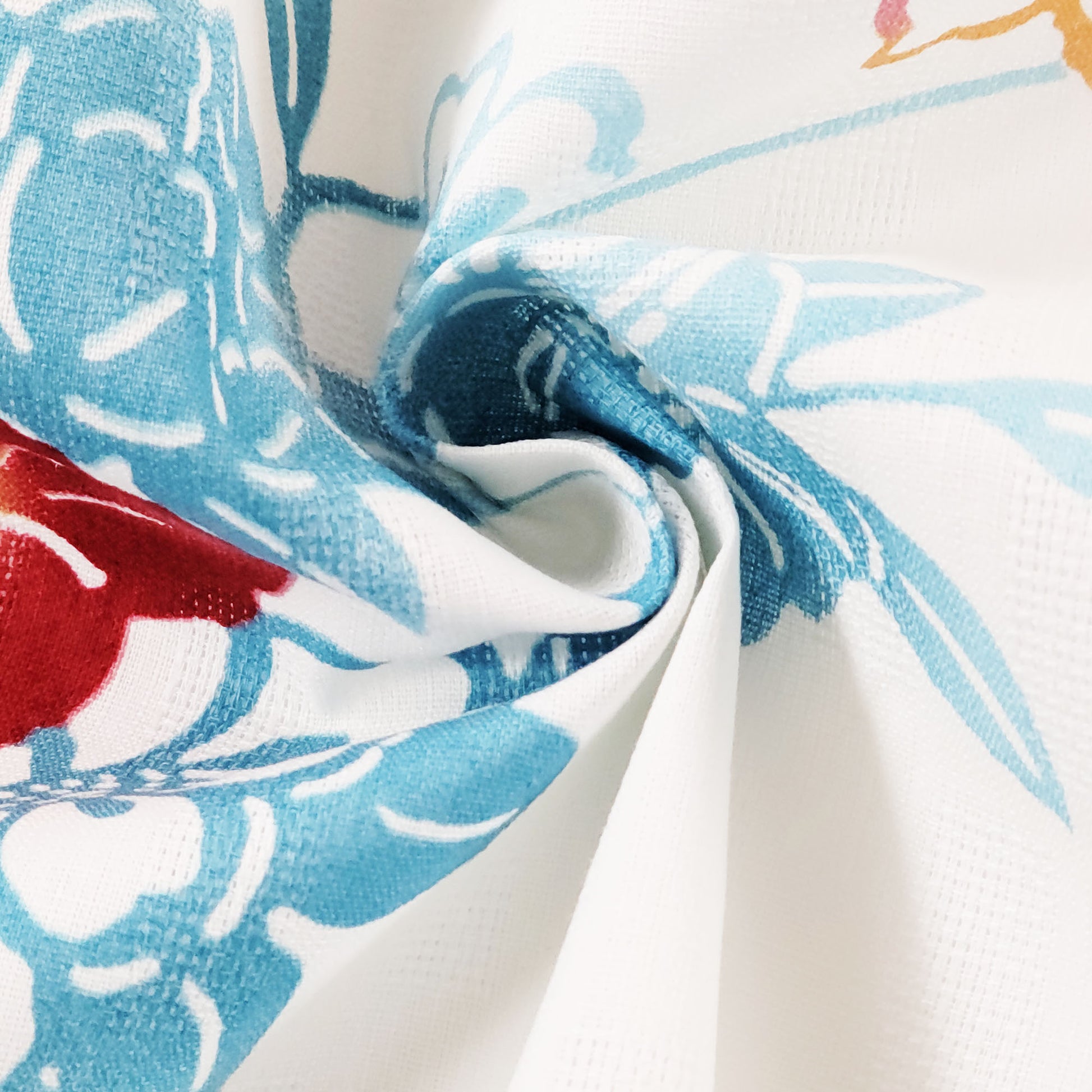 Japanese Yukata Kimono - Orange and Blue Flowers in White