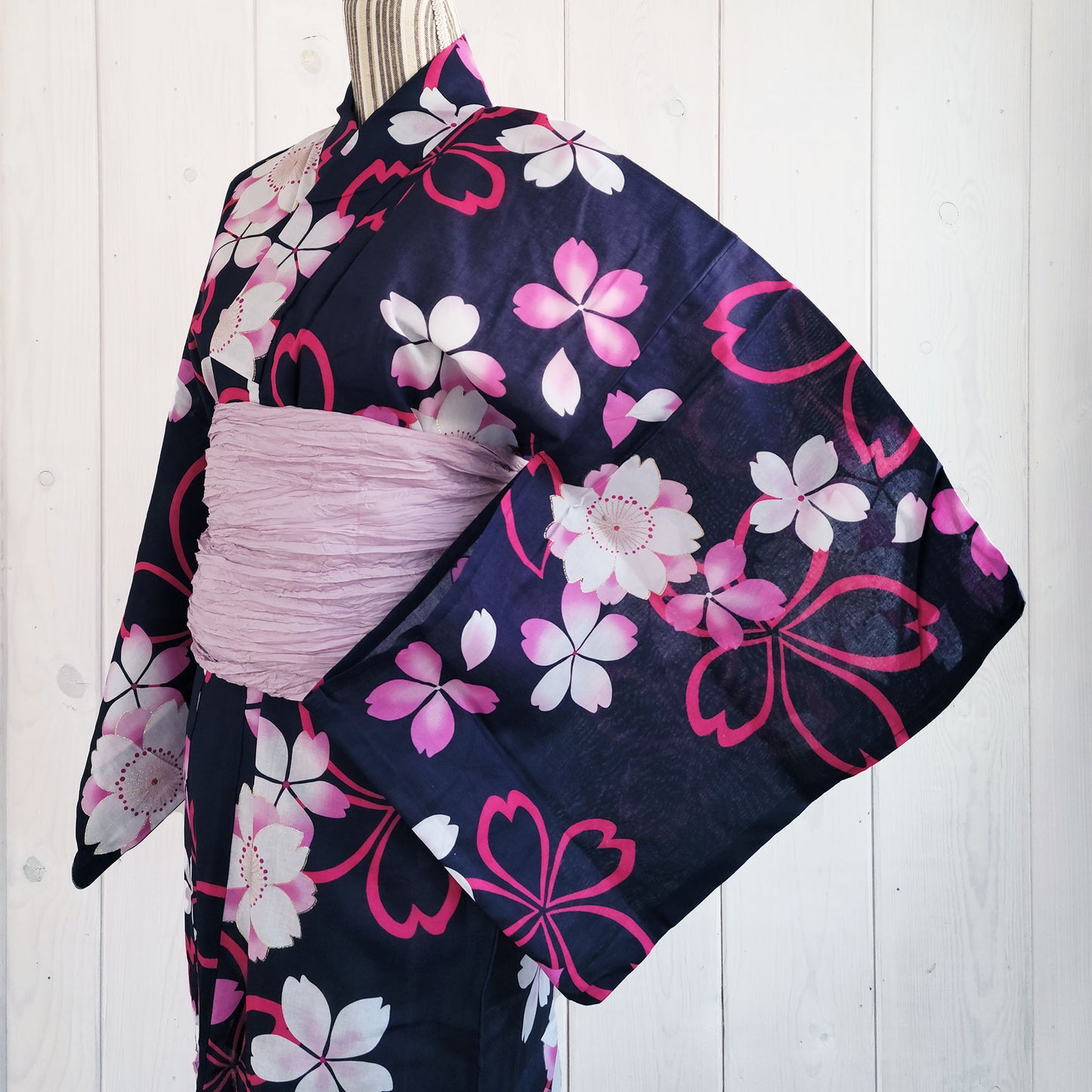 Japanese Yukata Kimono - Various Cherry Blossoms in Indigo