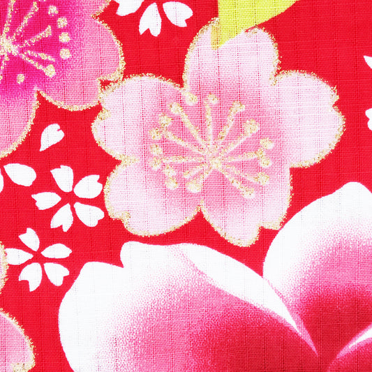 Japanese Yukata Kimono - Peony and Cherry Blossom in Red