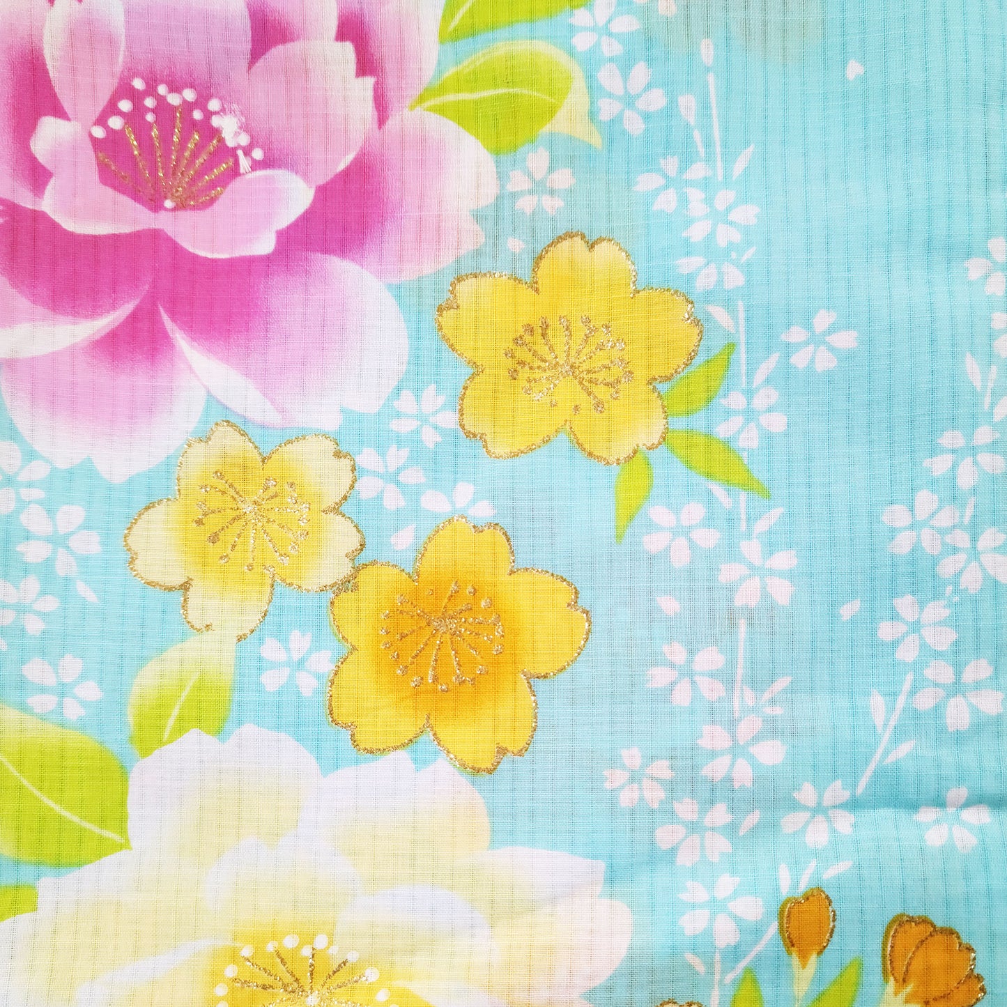 Japanese Yukata Kimono - Peony and Cherry Blossom in Sky Blue