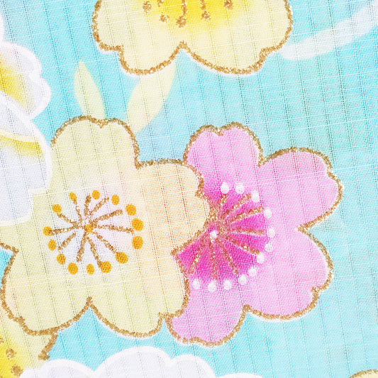 Japanese Yukata Kimono - Multicolored Cherry Blossom in Sky Blue
