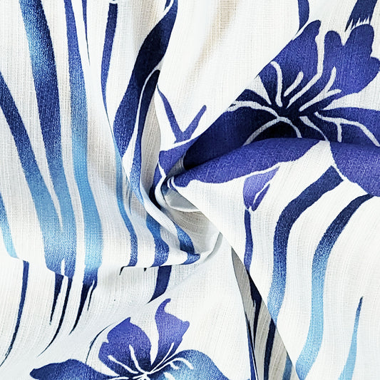Japanese Yukata Kimono - Blue Irises in White
